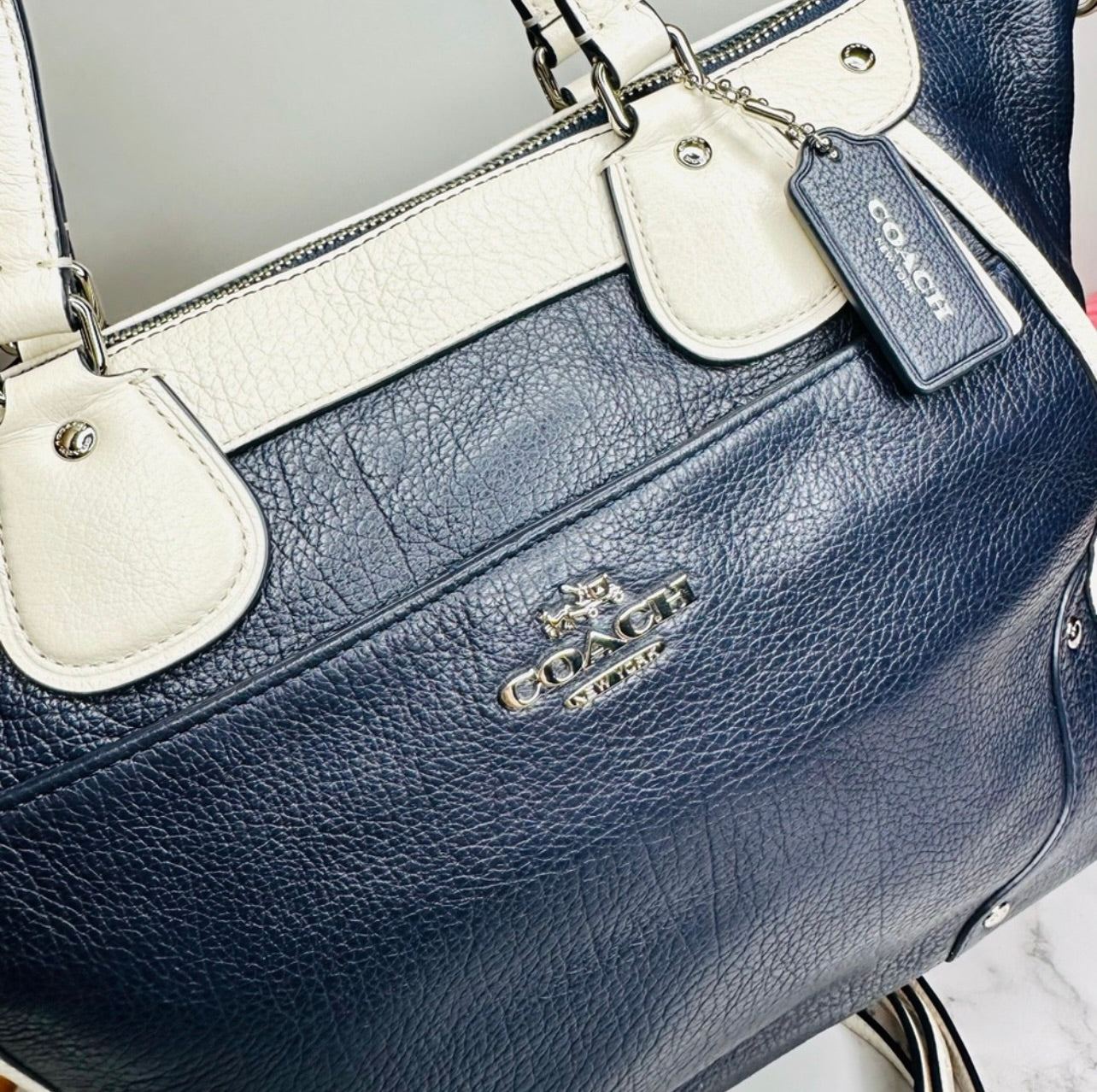Coach Midnight Navy Blue & Chalk Spectator Leather Mickie Satchel
