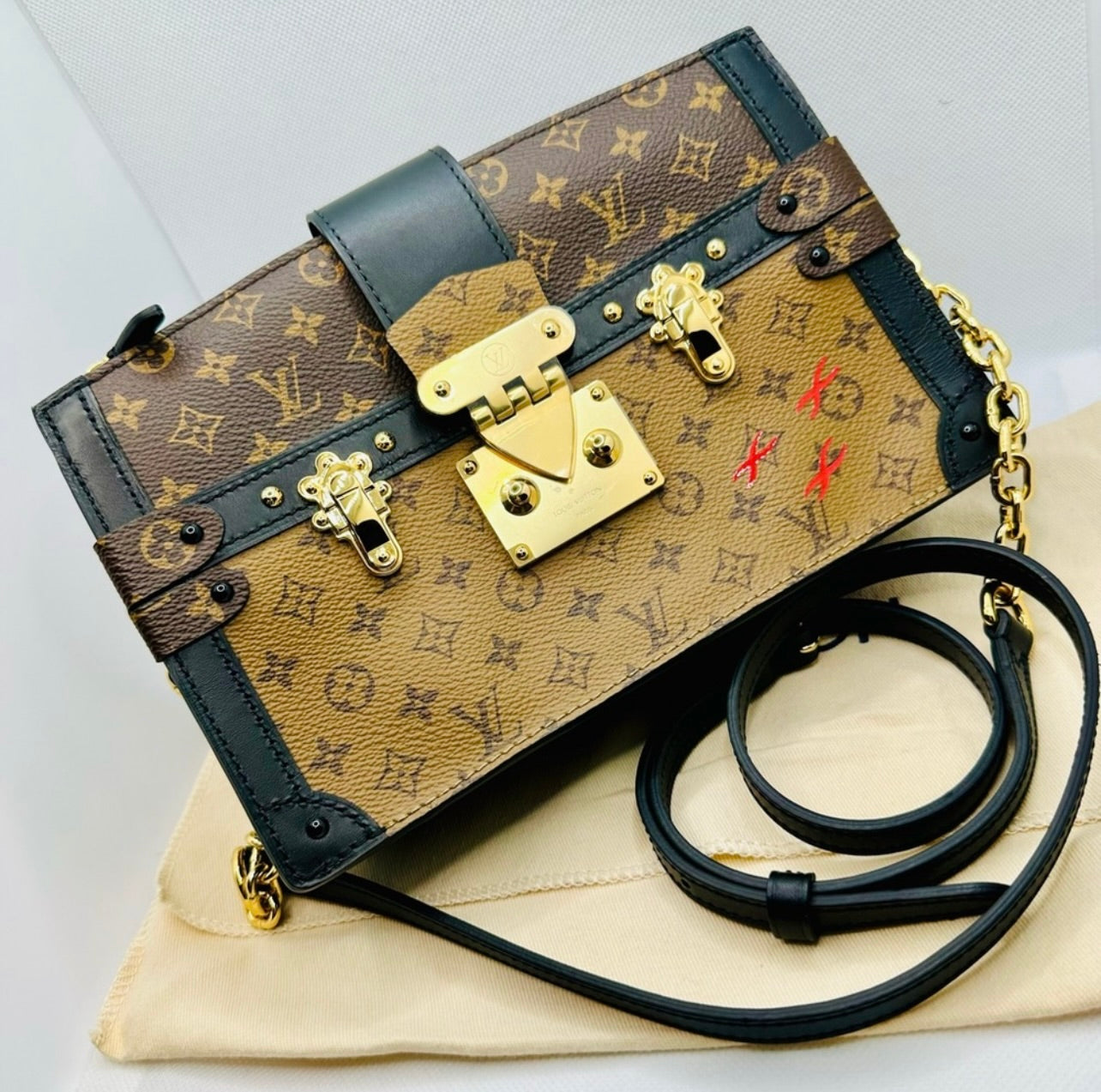 New Louis Vuitton Reverse Monogram Trunk Clutch w/ Strap