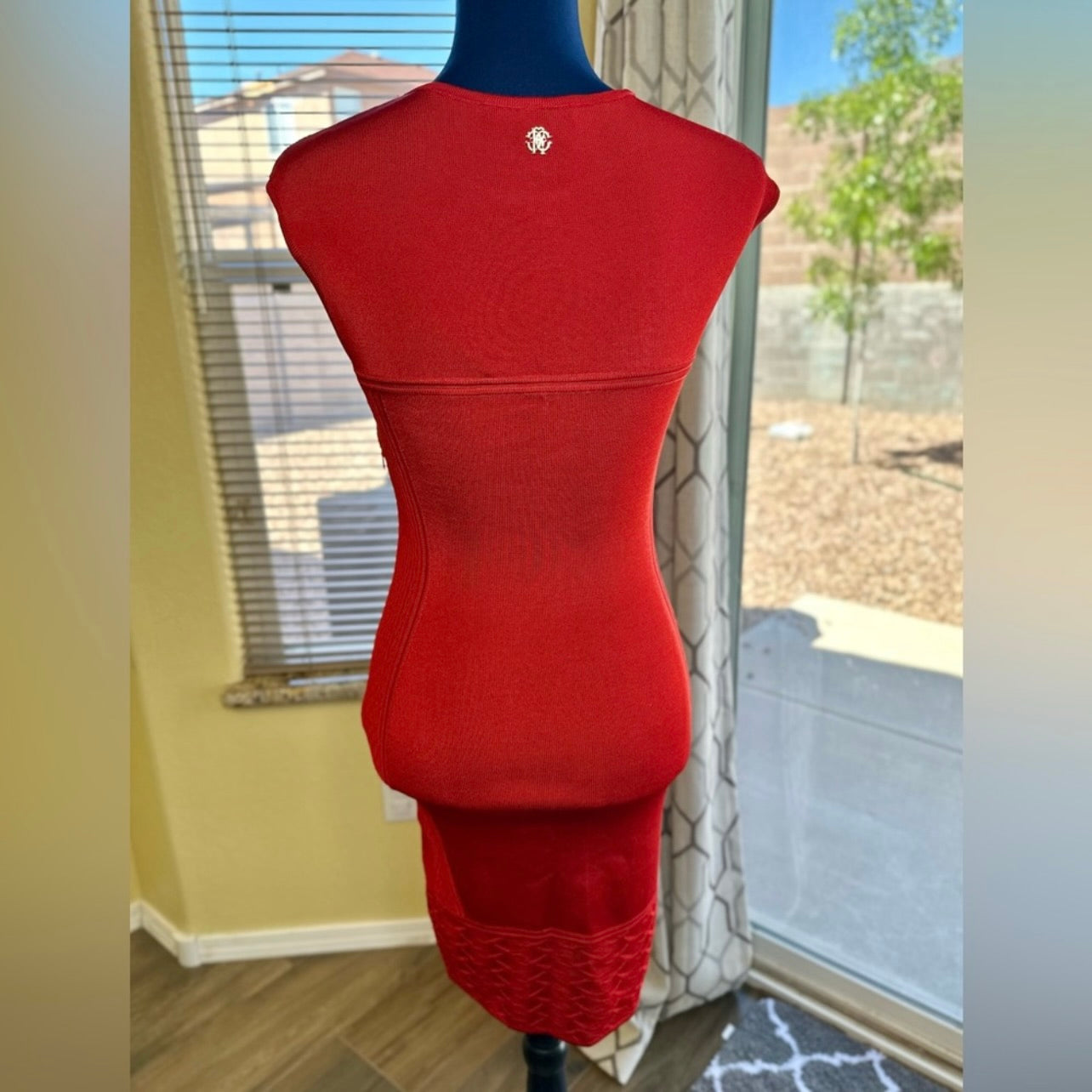 New Roberto Cavalli Red Jacquard Knitted Sleeveless Bodycon Mini Dress