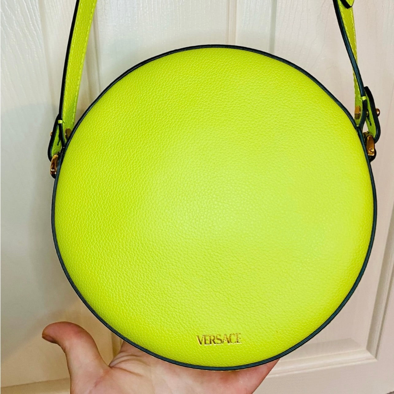 New Versace La Medusa Citron/Green Leather Disco Round Crossbody Bag