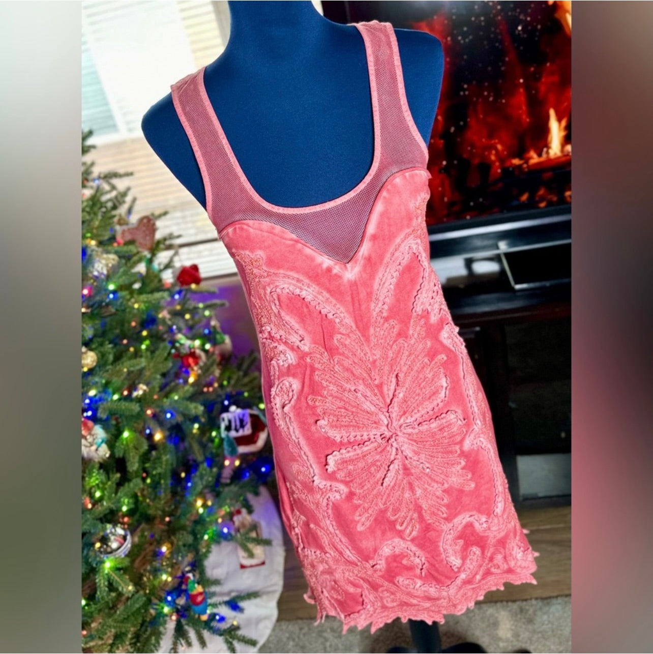 Free People ICE ICE BABY Pink Lemonade Beaded & Lace Bodycon Dress