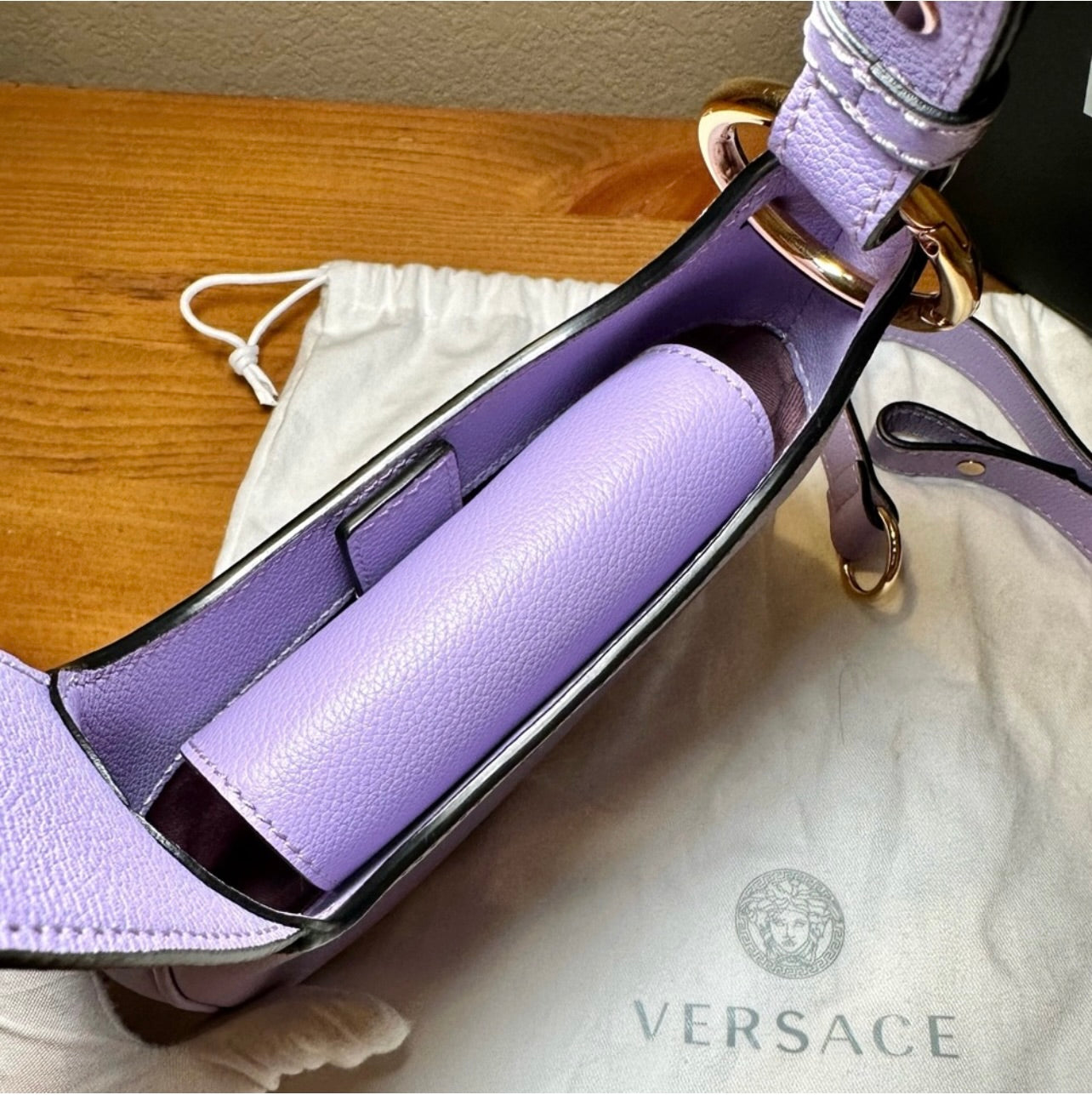 EUC Versace La Medusa Lilac Pebbled Leather Mini Hobo Bag