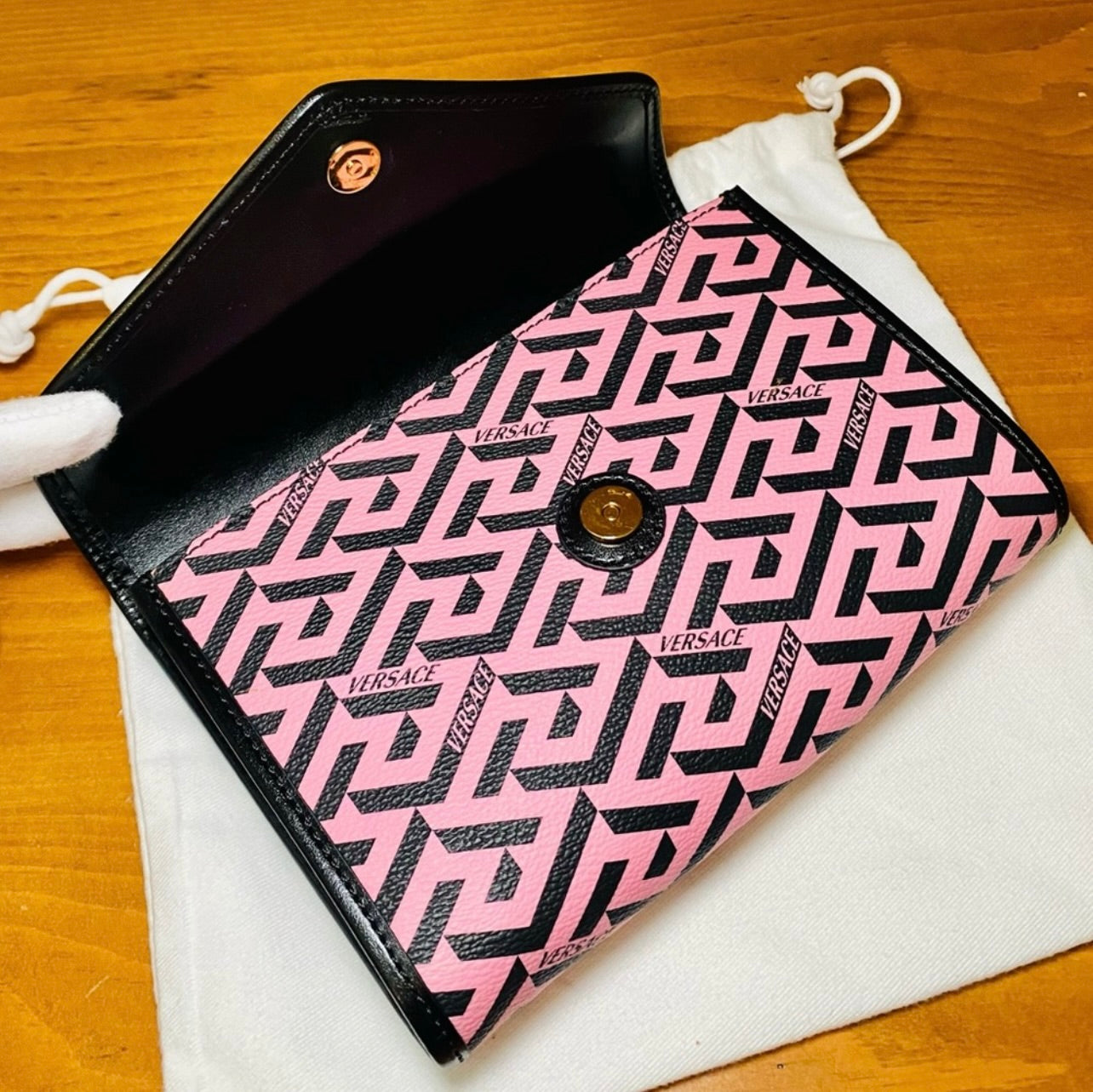 New Versace Pink La Greca Signature Coated Canvas Chain Crossbody Bag