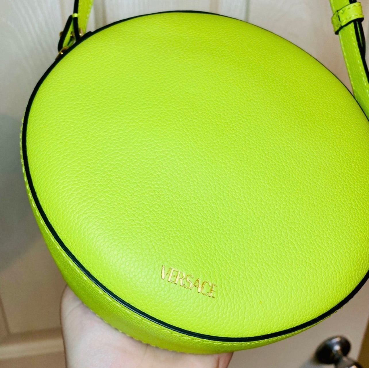 New Versace La Medusa Citron/Green Leather Disco Round Crossbody Bag