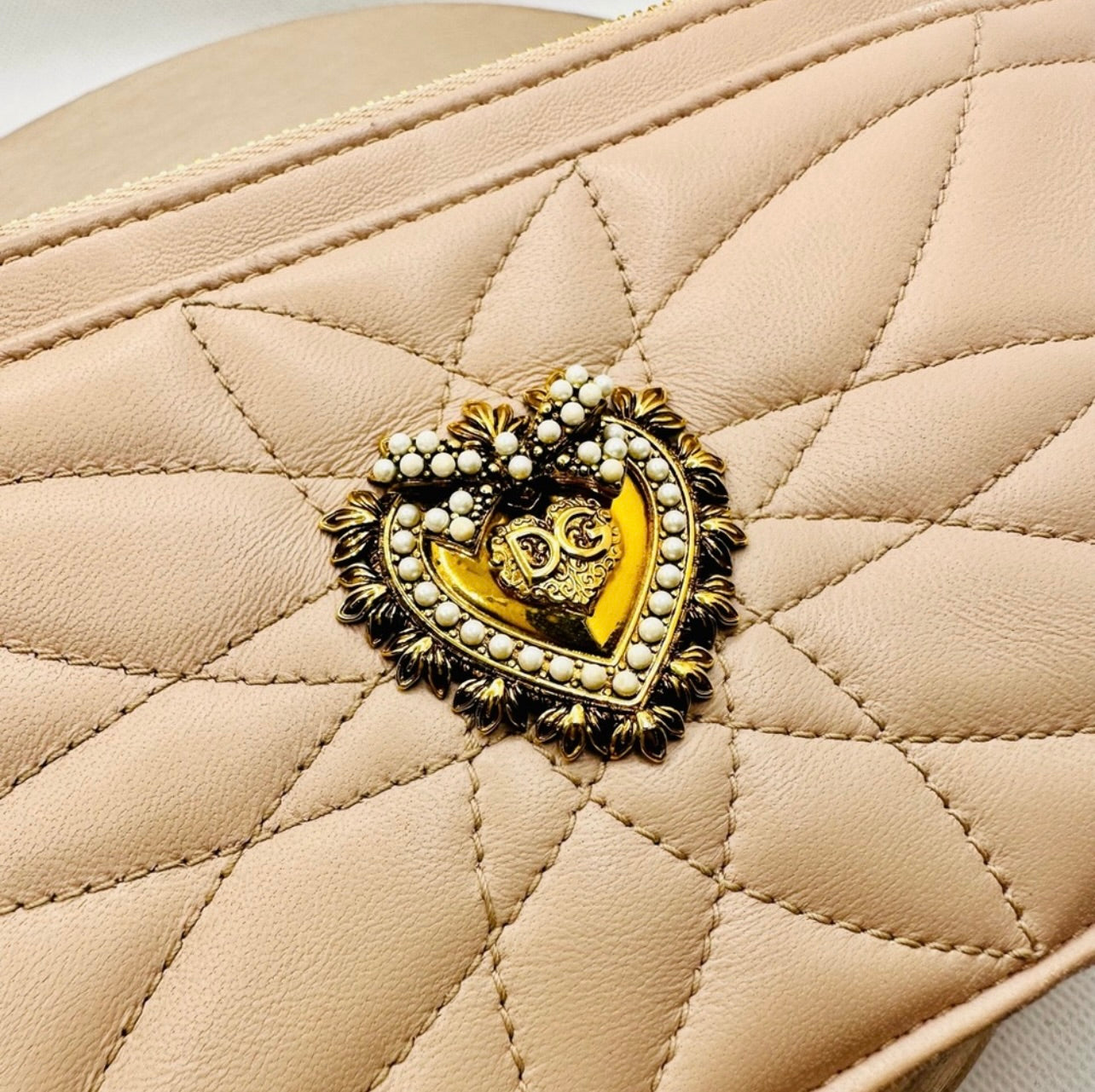 Dolce & Gabbana Quilted Powder Pink Calfskin Long Card Holder Wallet