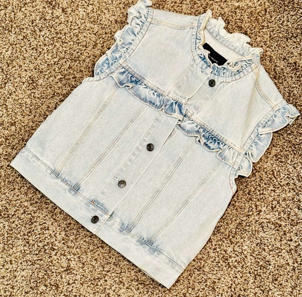 New Magali Pascal Charly Denim Ruffle Vest Jacket