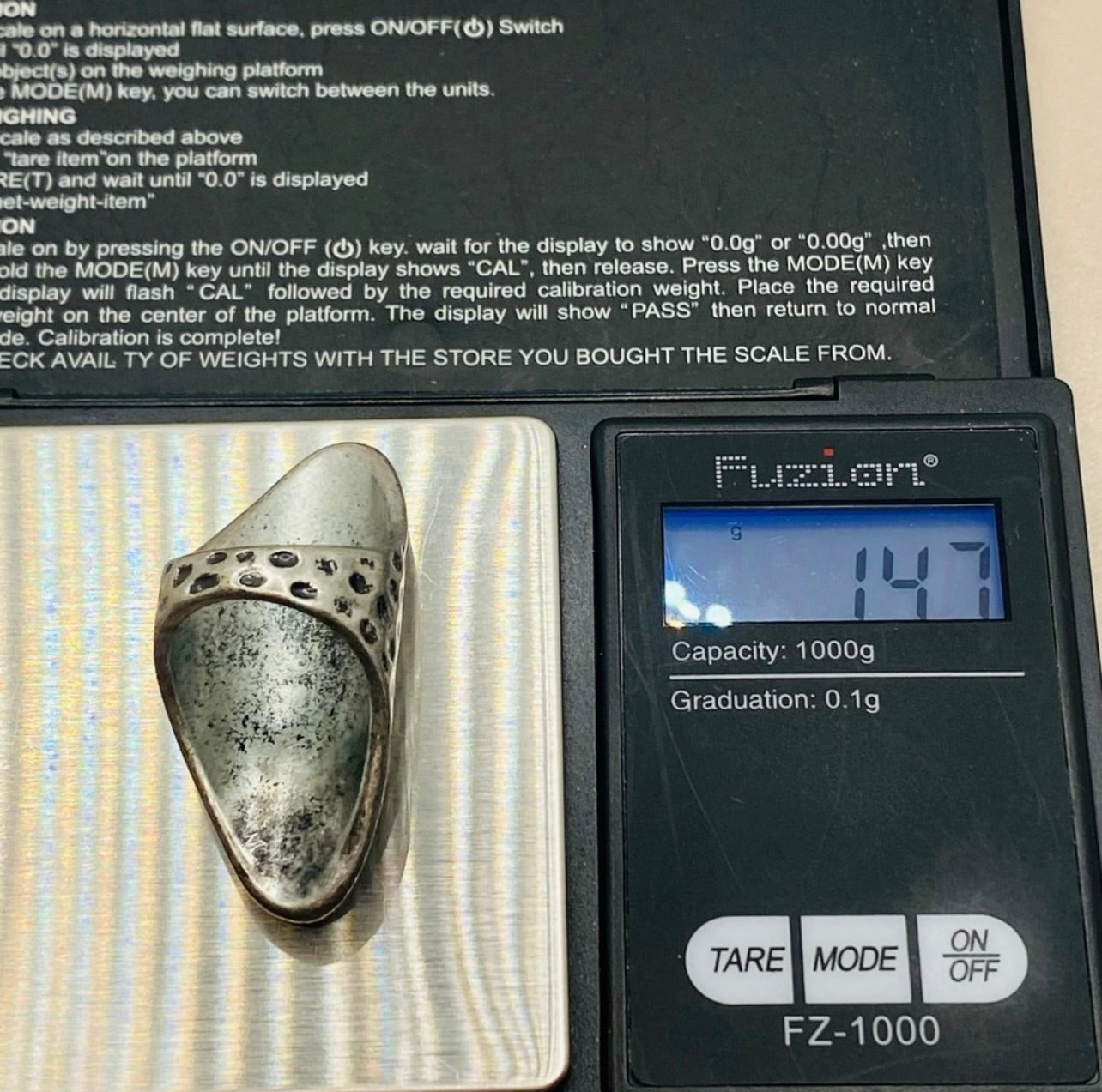 Vintage Handmade Texture Silver Long Armor Boho Statement Ring