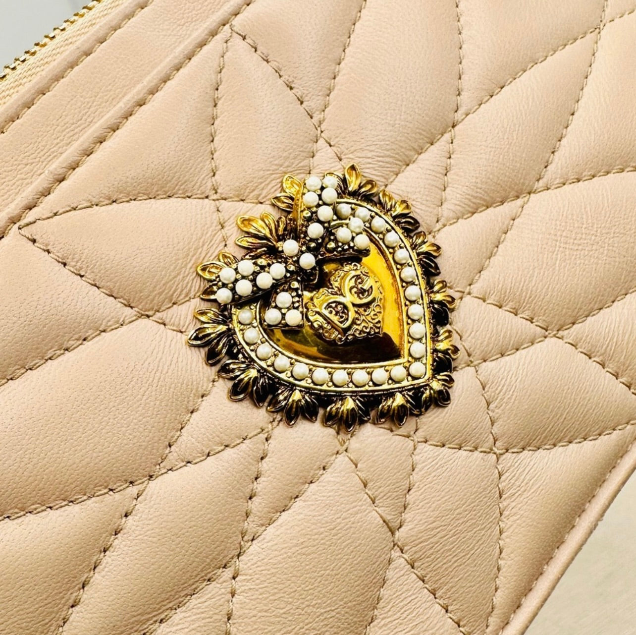 Dolce & Gabbana Quilted Powder Pink Calfskin Long Card Holder Wallet