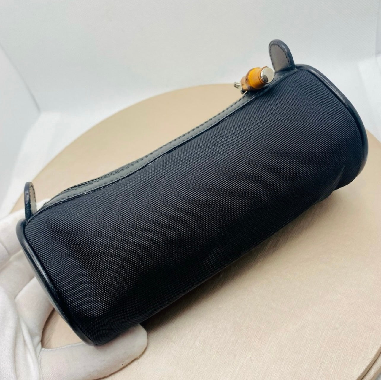 Vintage GUCCI Canvas & Leather Bamboo Zip Cosmetic Pouch