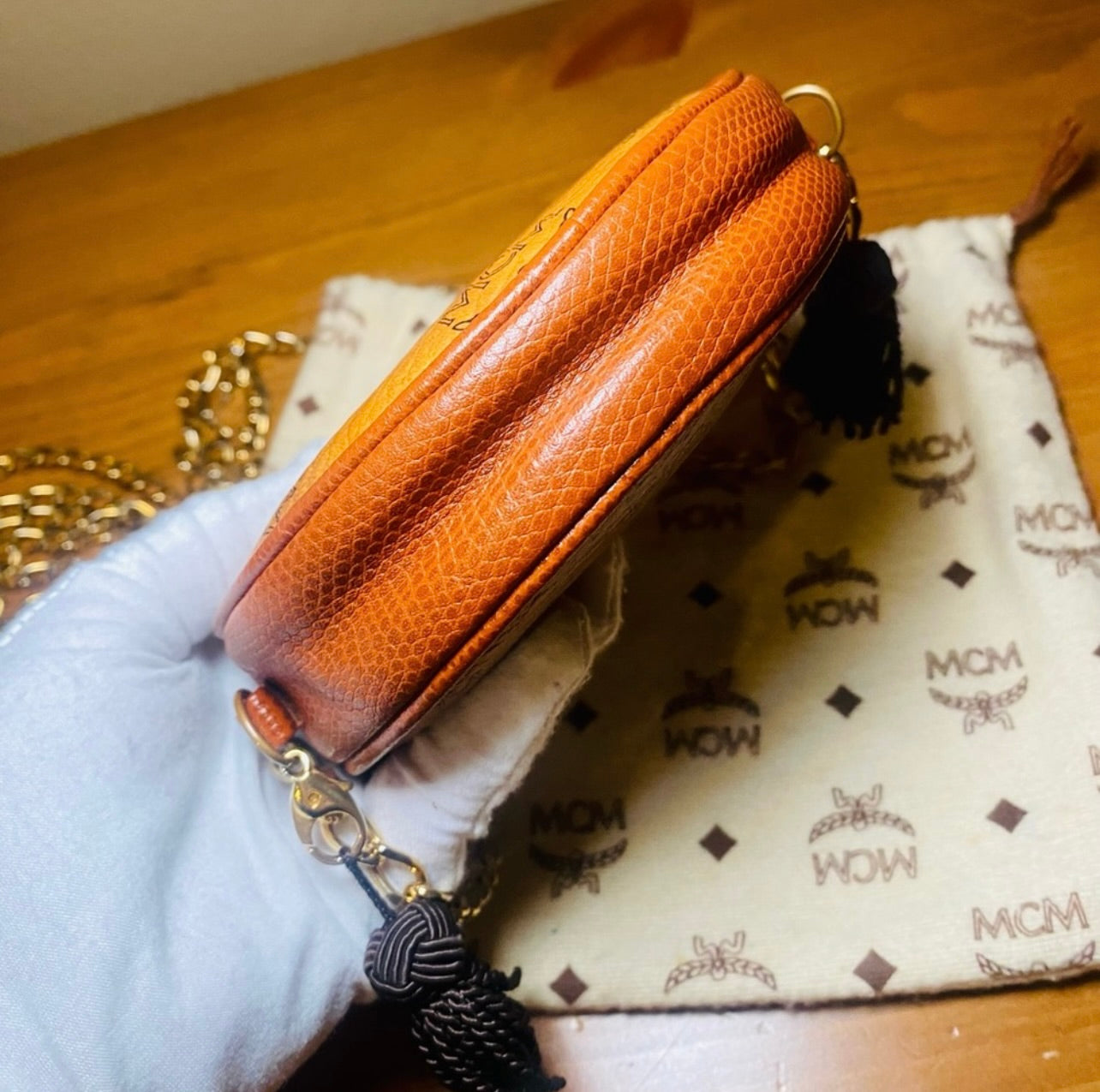 RARE Vintage MCM Monogram Mini Suzy Wong Bag w/ Brown Tassels