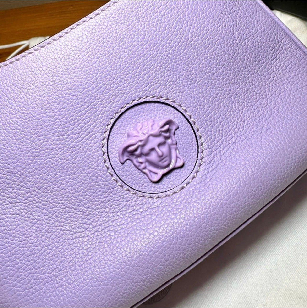 EUC Versace La Medusa Lilac Pebbled Leather Mini Hobo Bag