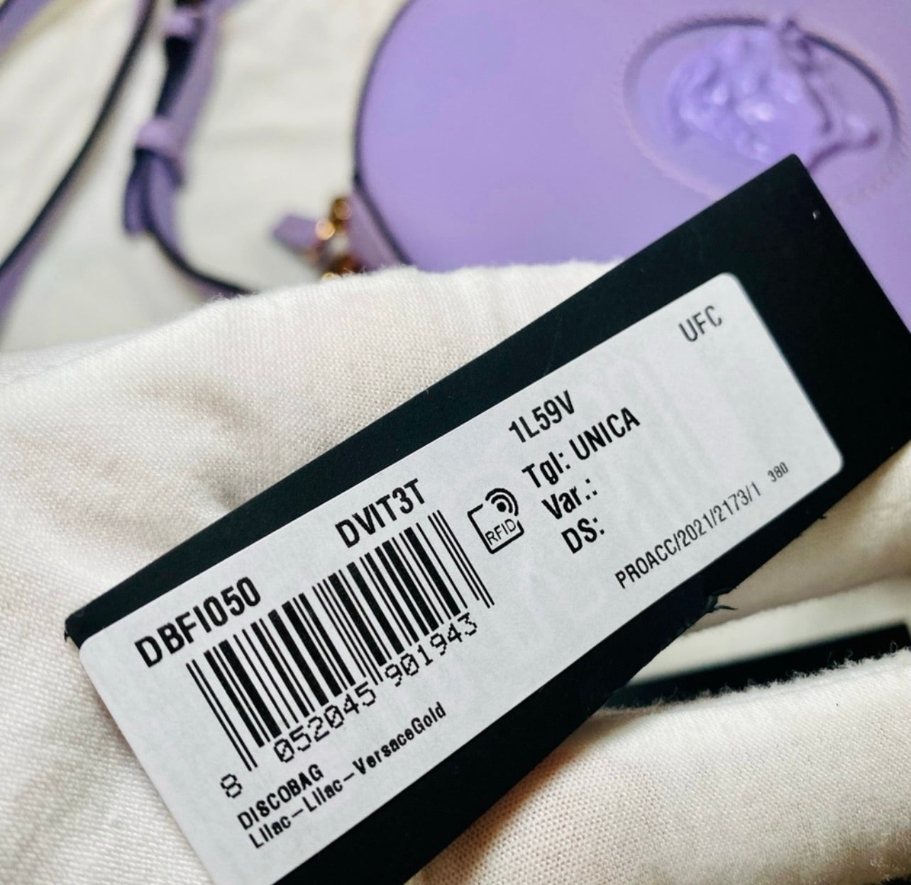 New Versace La Medusa Lilac/Purple Leather Disco Round Crossbody Bag