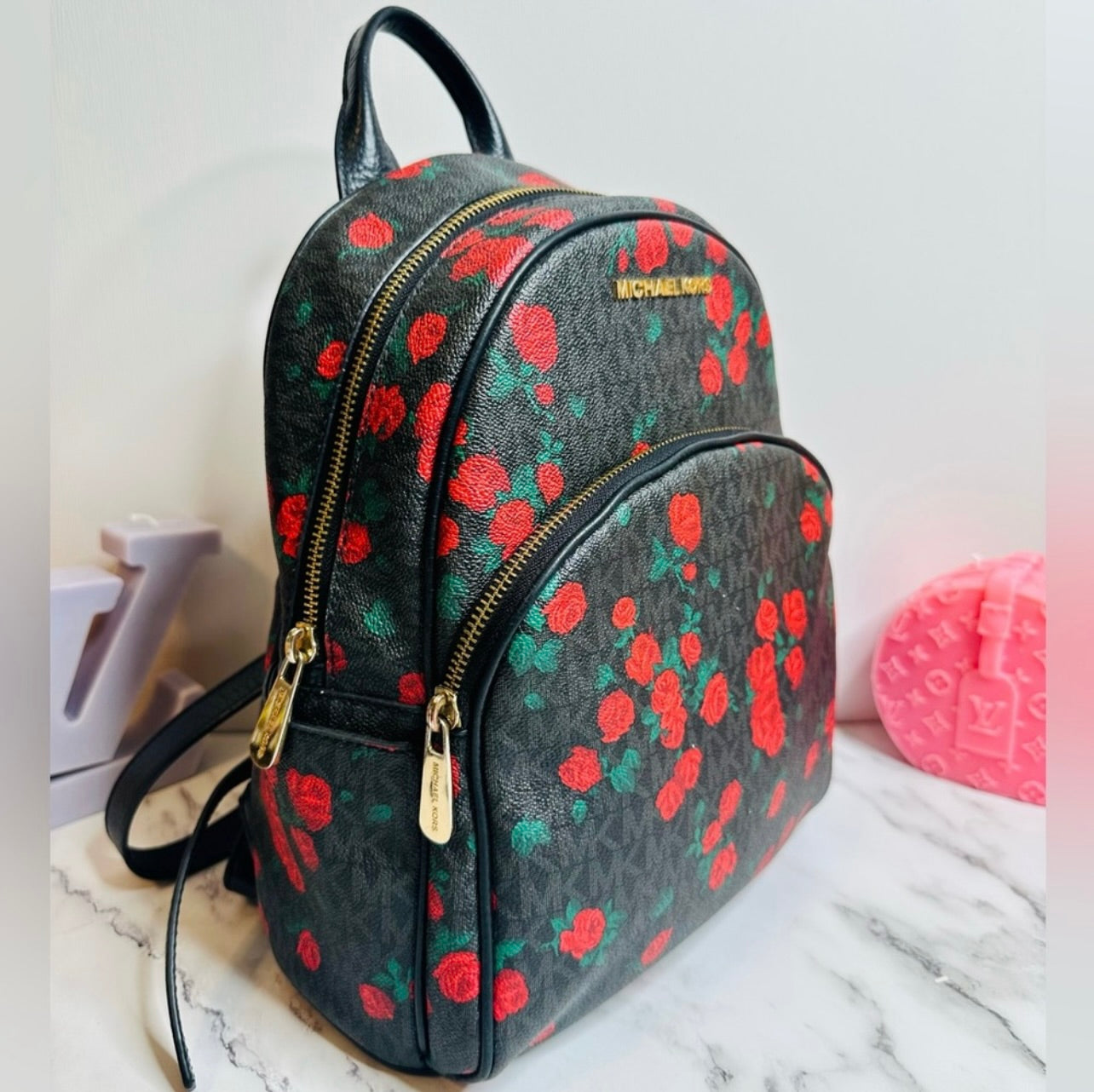Michael Kors Abbey Medium MK Logo & Floral Print Backpack
