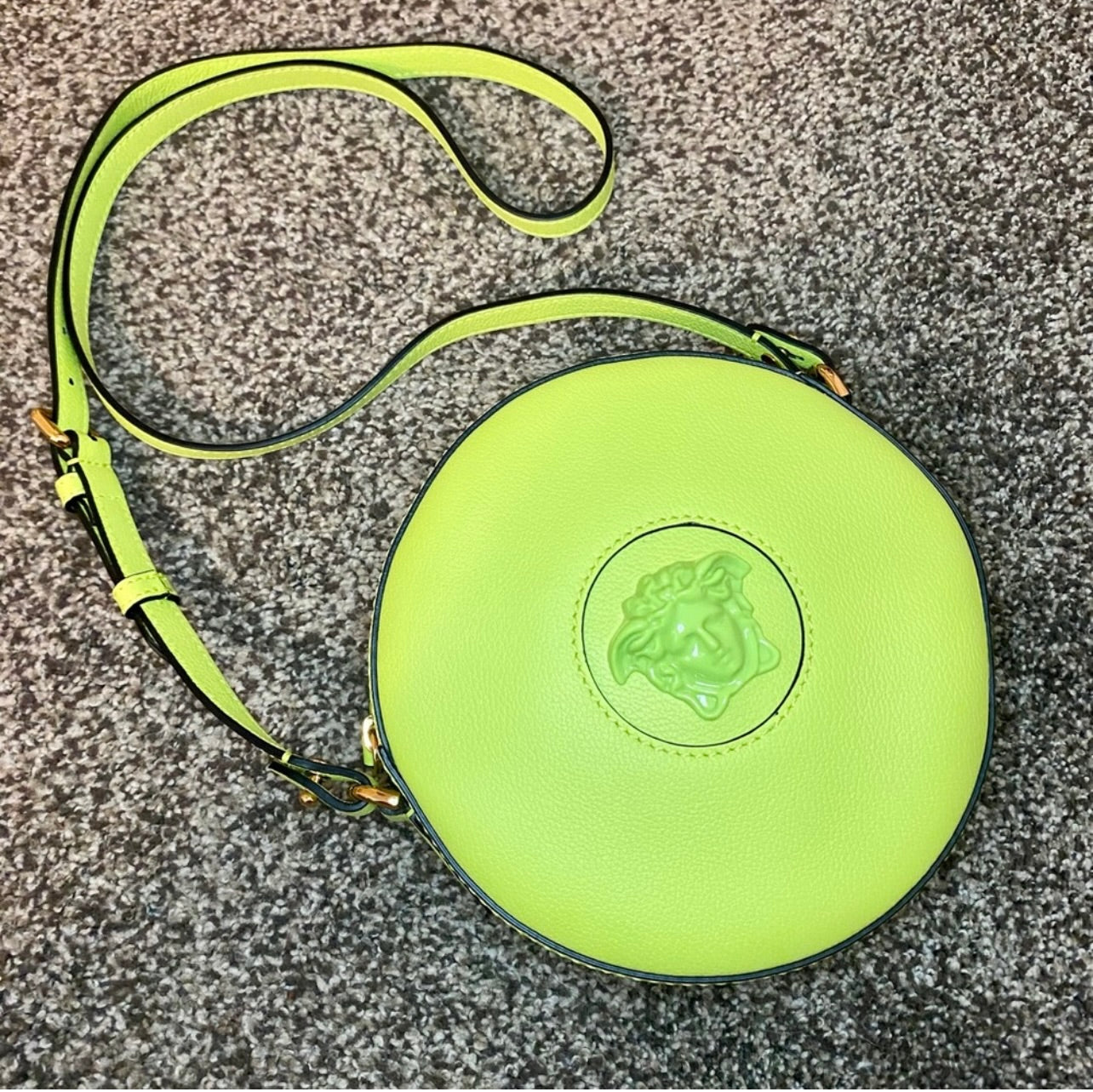 New Versace La Medusa Citron/Green Leather Disco Round Crossbody Bag