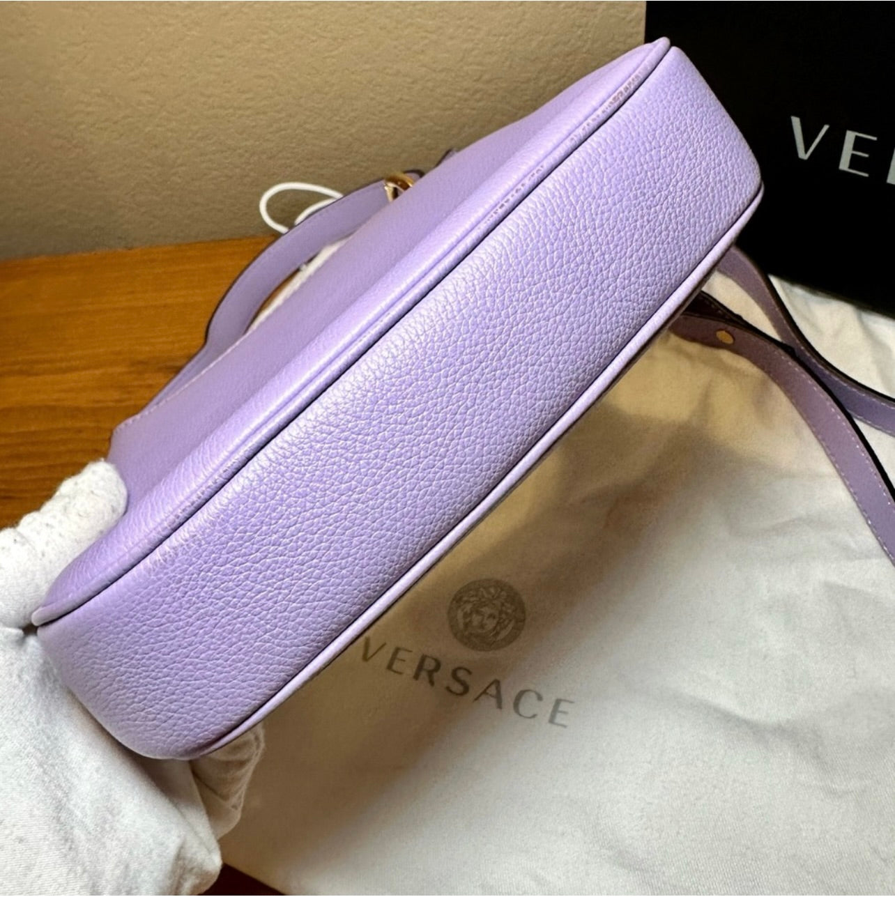 EUC Versace La Medusa Lilac Pebbled Leather Mini Hobo Bag