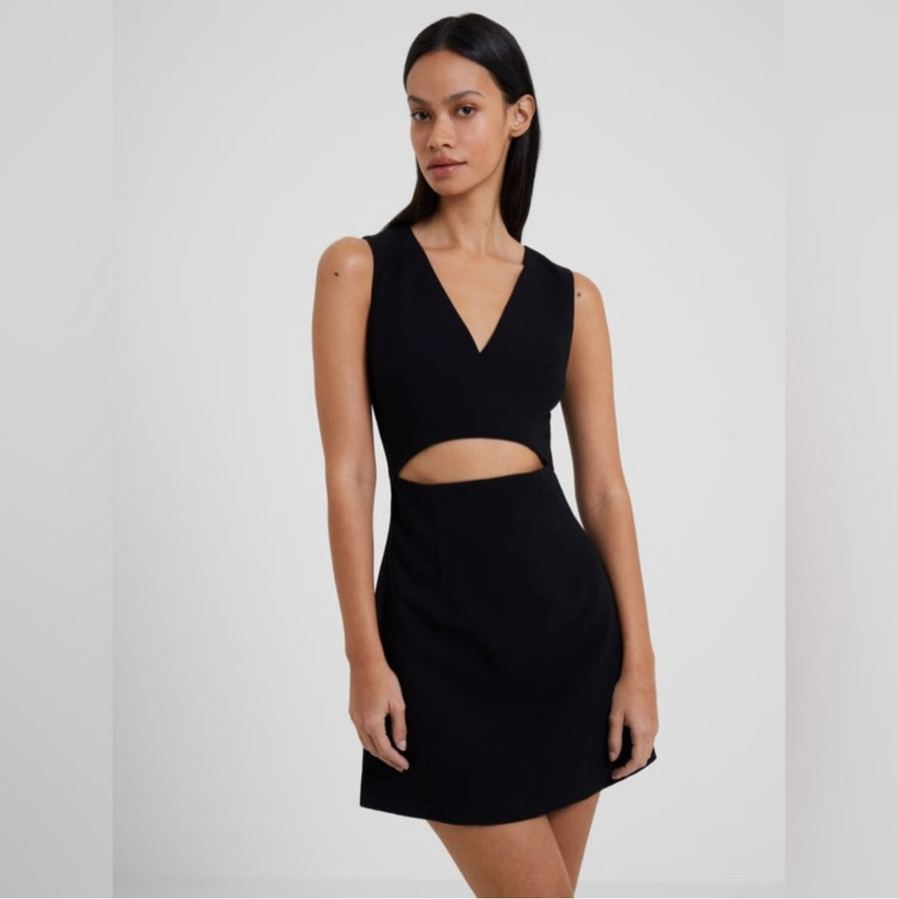 New French Connection Black Whisper V Neck Cut Out Mini Dress