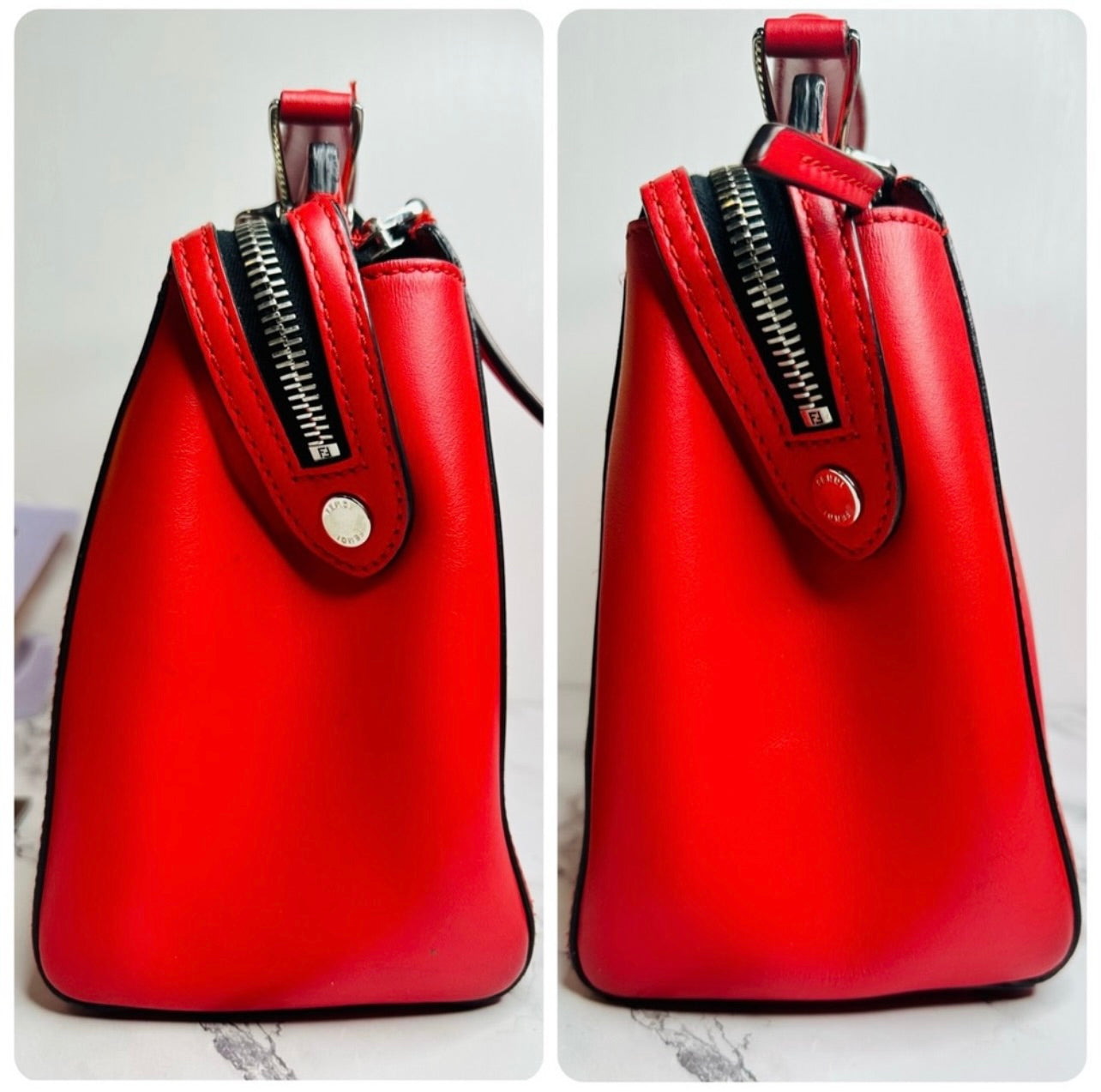 Fendi Medium Red Leather Whipstitch DotCom Convertible Satchel Bag