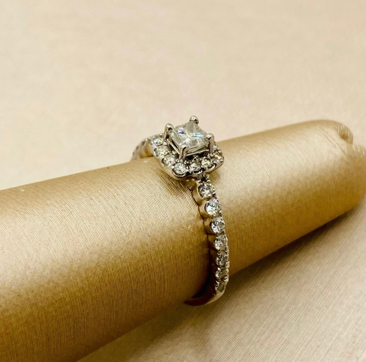 14k White Gold Halo Princess Cut Diamond Engagement Ring
