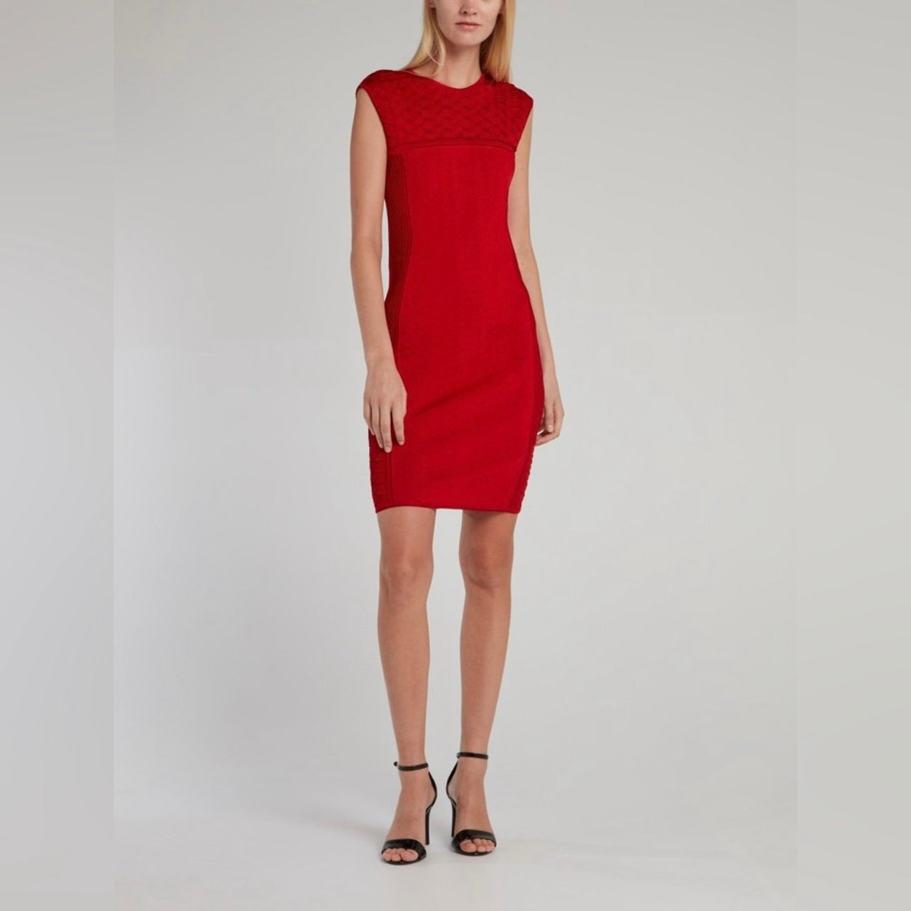 New Roberto Cavalli Red Jacquard Knitted Sleeveless Bodycon Mini Dress
