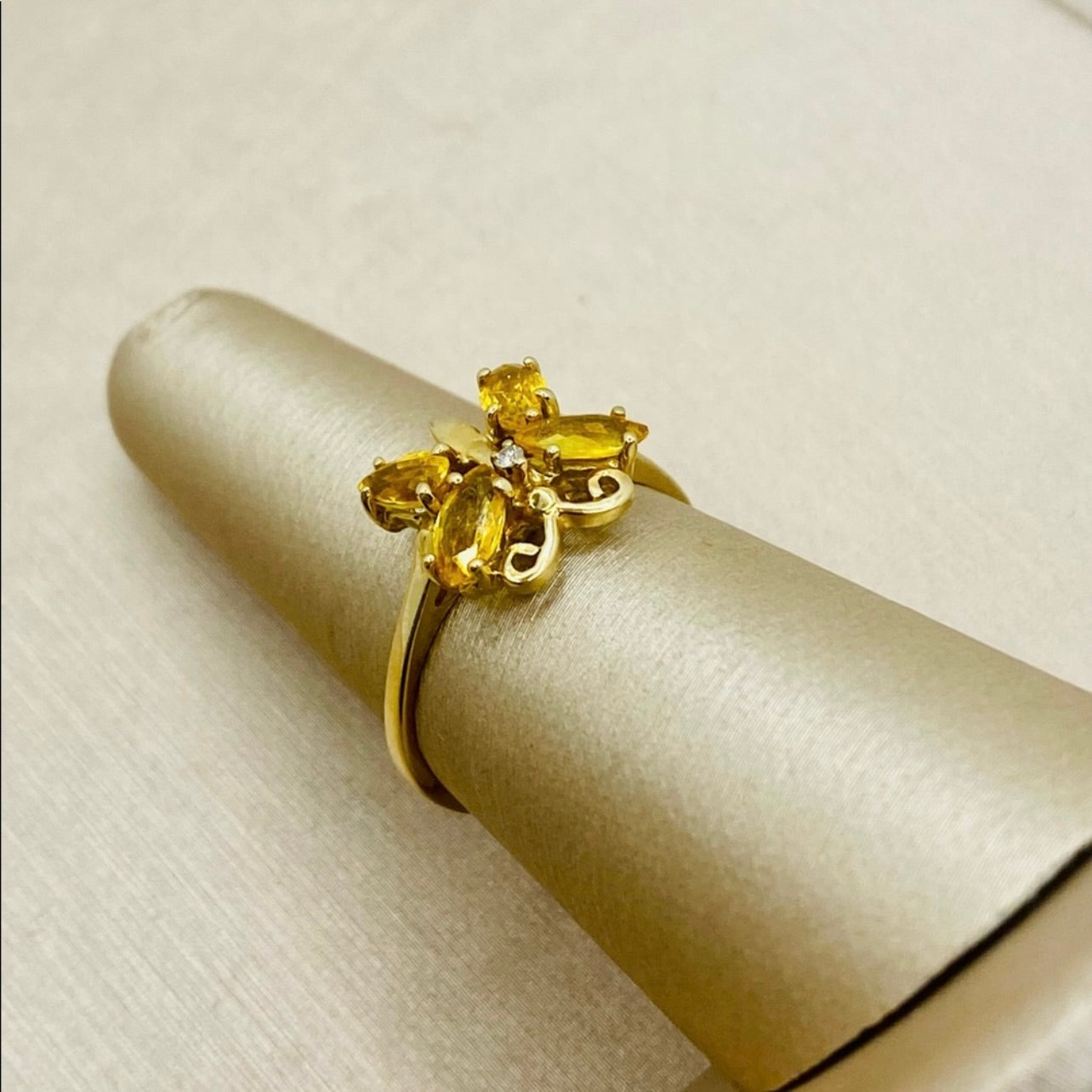 Gold Natural Citrine & Diamond Butterfly Ring
