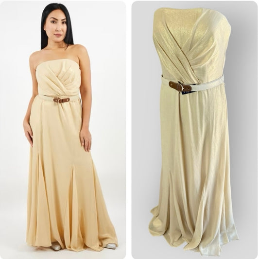 New LAUREN RALPH LAUREN Gold Shimmer Strapless Evening Dress Gown