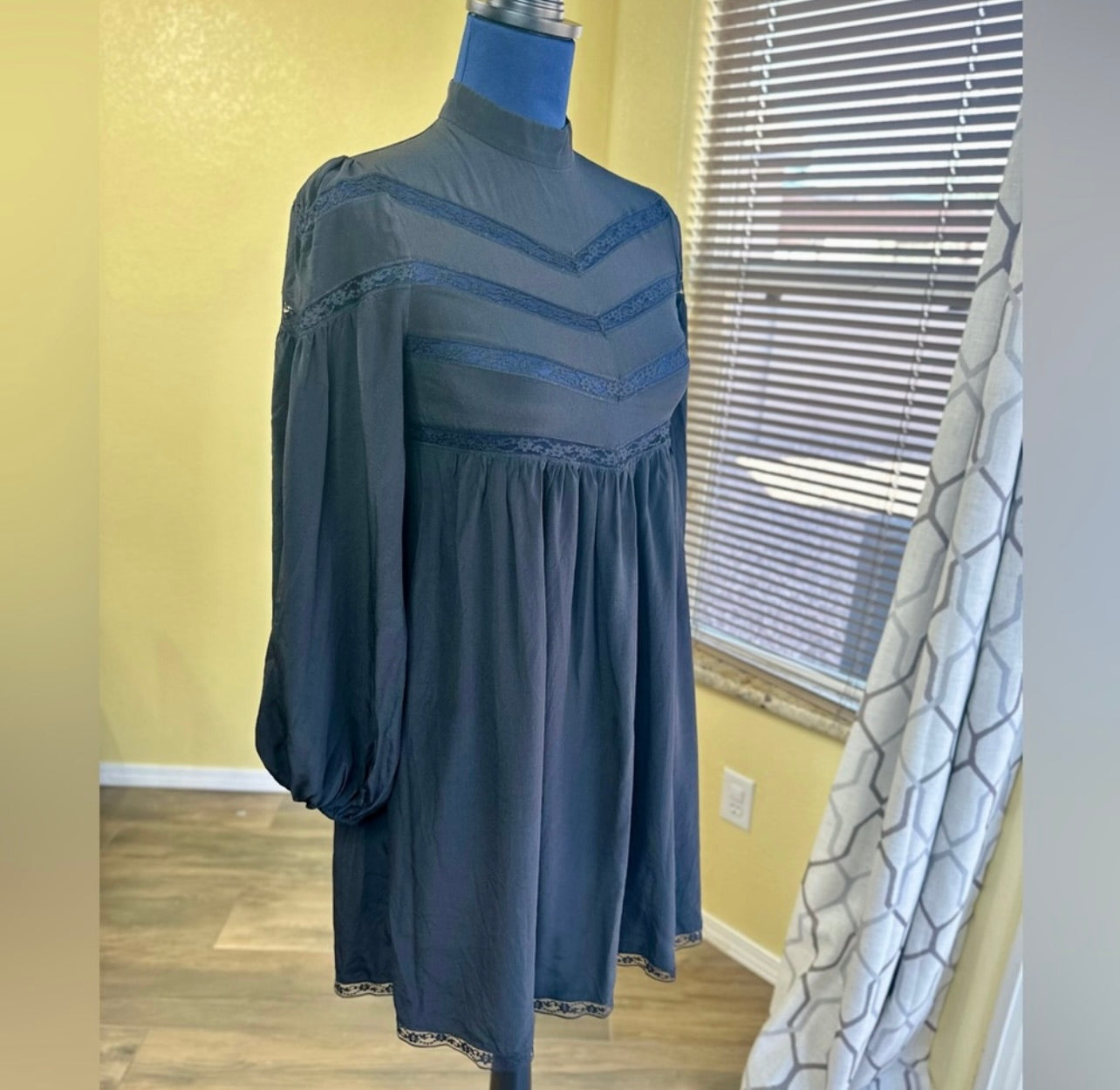 Zimmermann Black Silk Chevron Lace Mini Dress