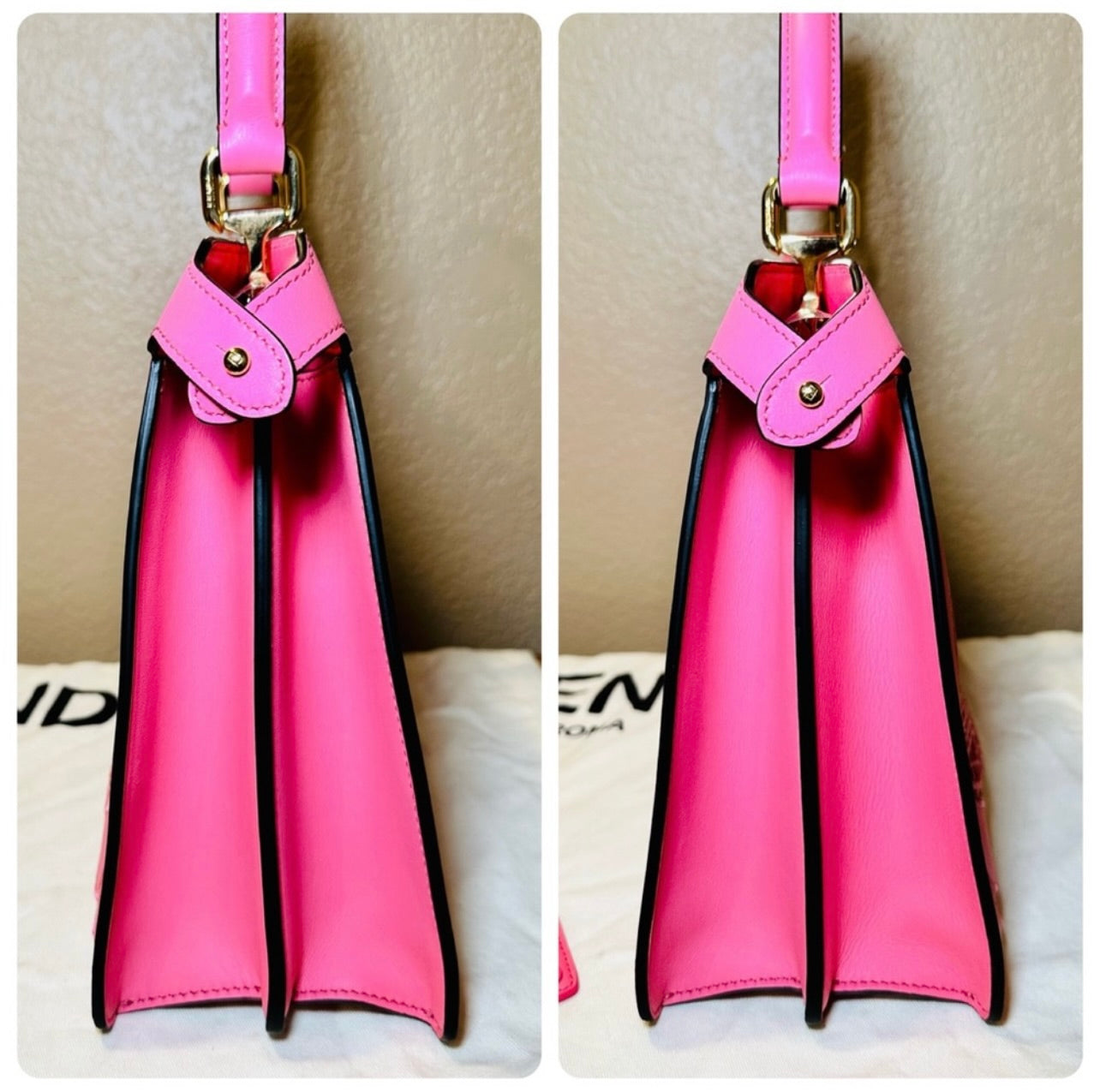 New Fendi Peekaboo ISeeU Medium Limited Edition Rose Pink Nappa Leather w/ Floral Motif