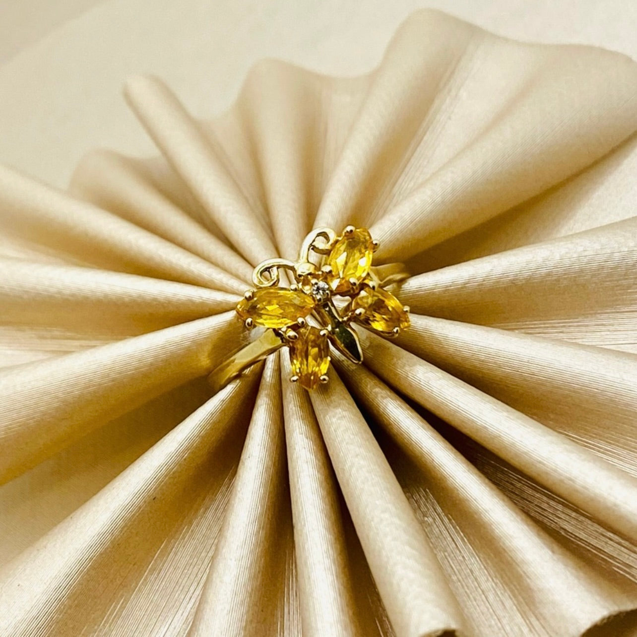 Gold Natural Citrine & Diamond Butterfly Ring