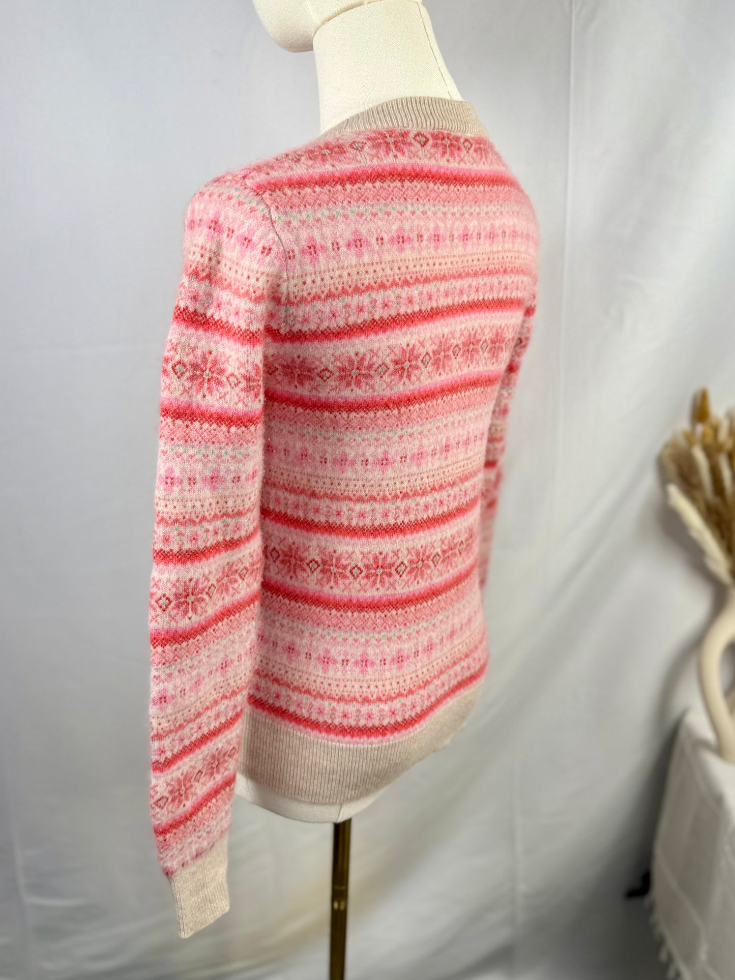 EUC White + Warren Cashmere Fair Isle Crewneck Sweater