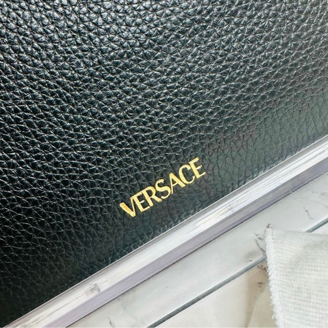 New Versace Two-Toned Black & Beige Grainy Calf Leather Virtus Continental Zip Around Wallet