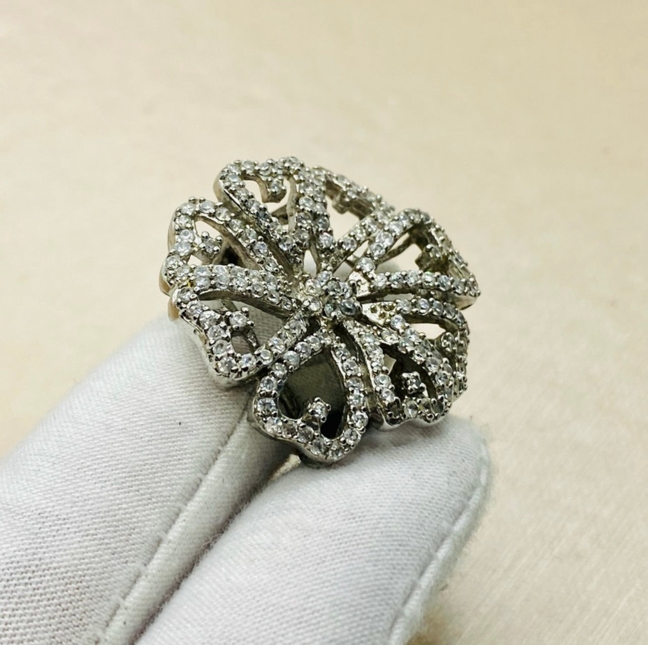 925 Sterling Silver Large Glitzy Flower Cocktail Ring