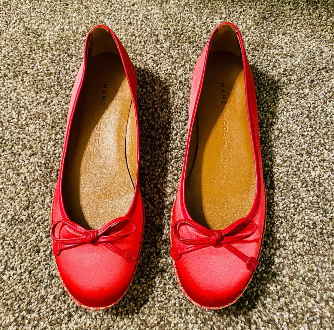 Marc Jacobs Vintage Satin & Leather Red Ballet Flats w/ Bow Accent