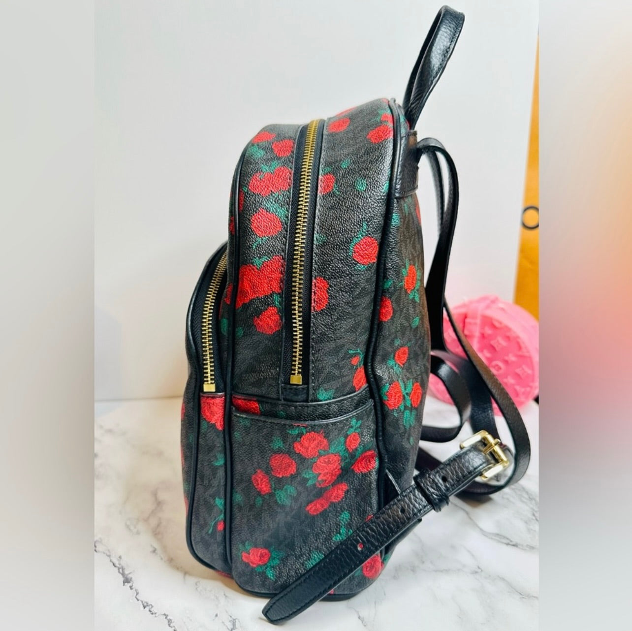 Michael Kors Abbey Medium MK Logo & Floral Print Backpack