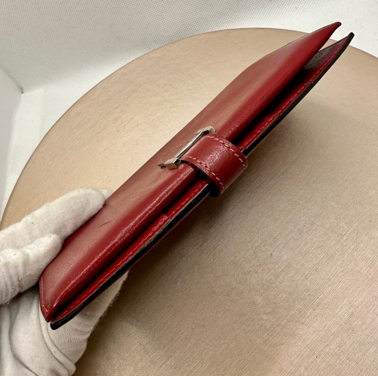 Hermés Dark Red Rouge Leather Bearn Verso Gusset Wallet