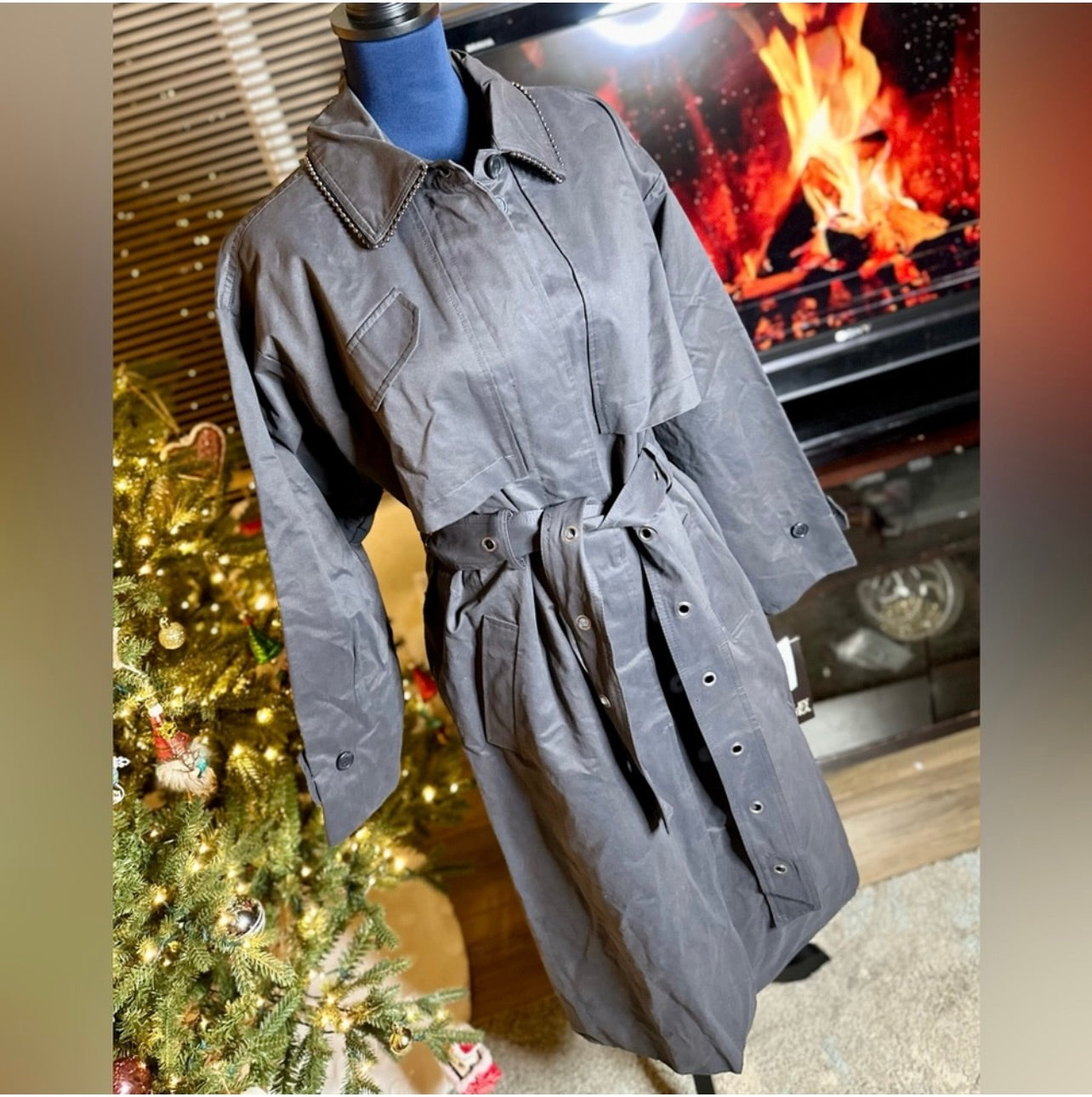 New Badgley Mischka Charcoal Gray Brooke Cotton Utility Trench Coat