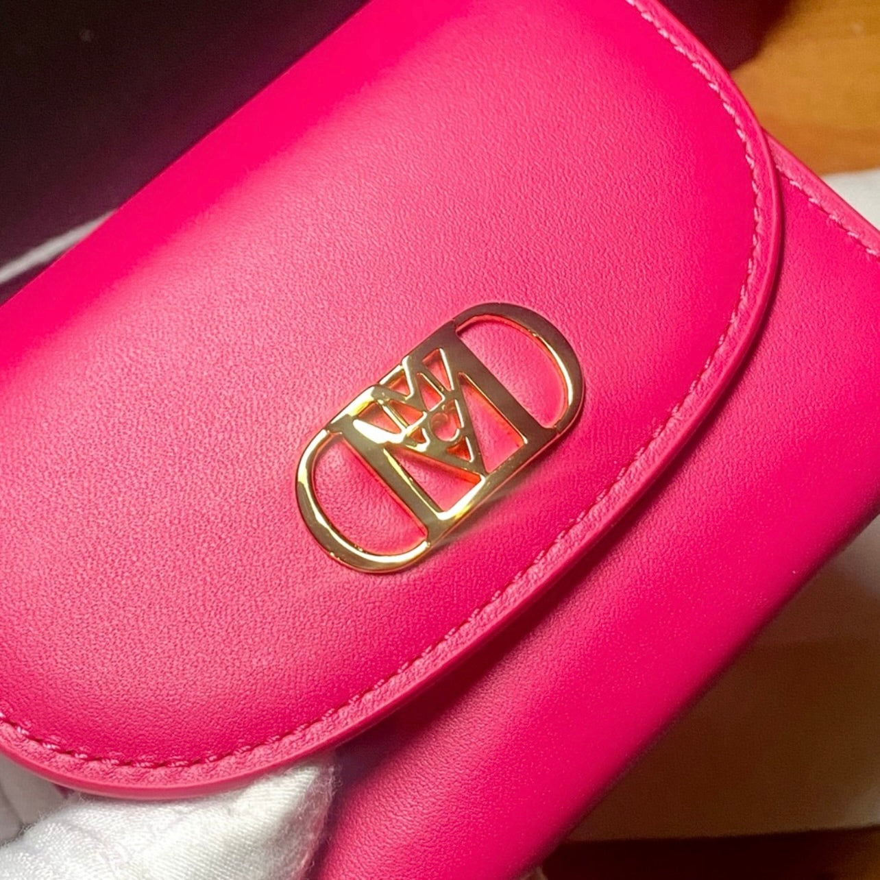 New MCM Beetroot Purple Nappa Leather Mode Travia Trifold Chain Wallet