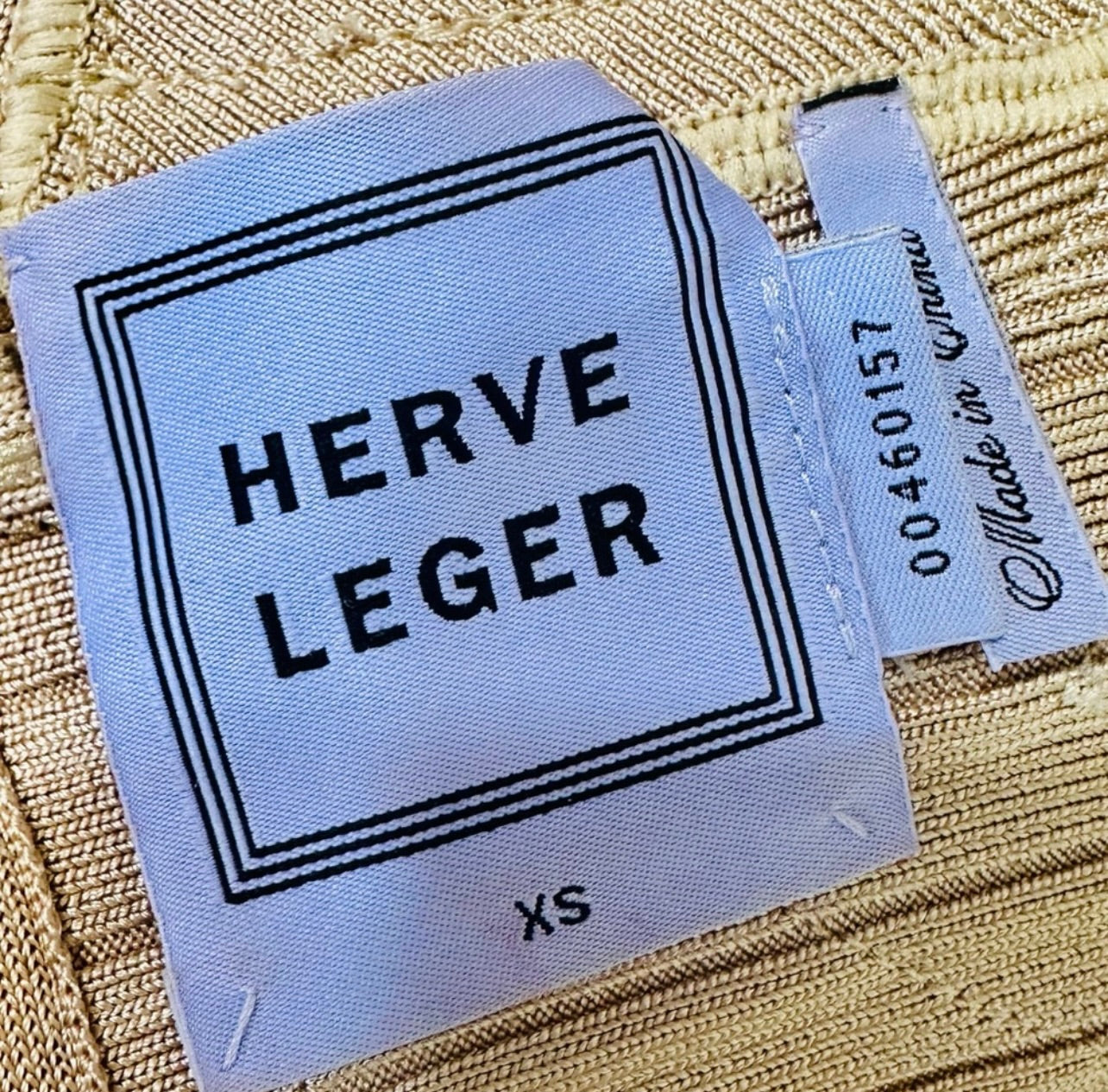 Herve Leger Ari Woodgrain Gold Foil-Print Dress