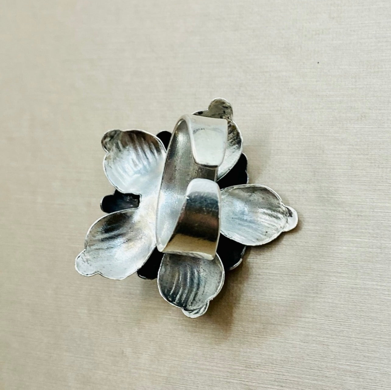 Vintage Oversized 925 Sterling Silver The Bloom Flower Design Adjustable Ring
