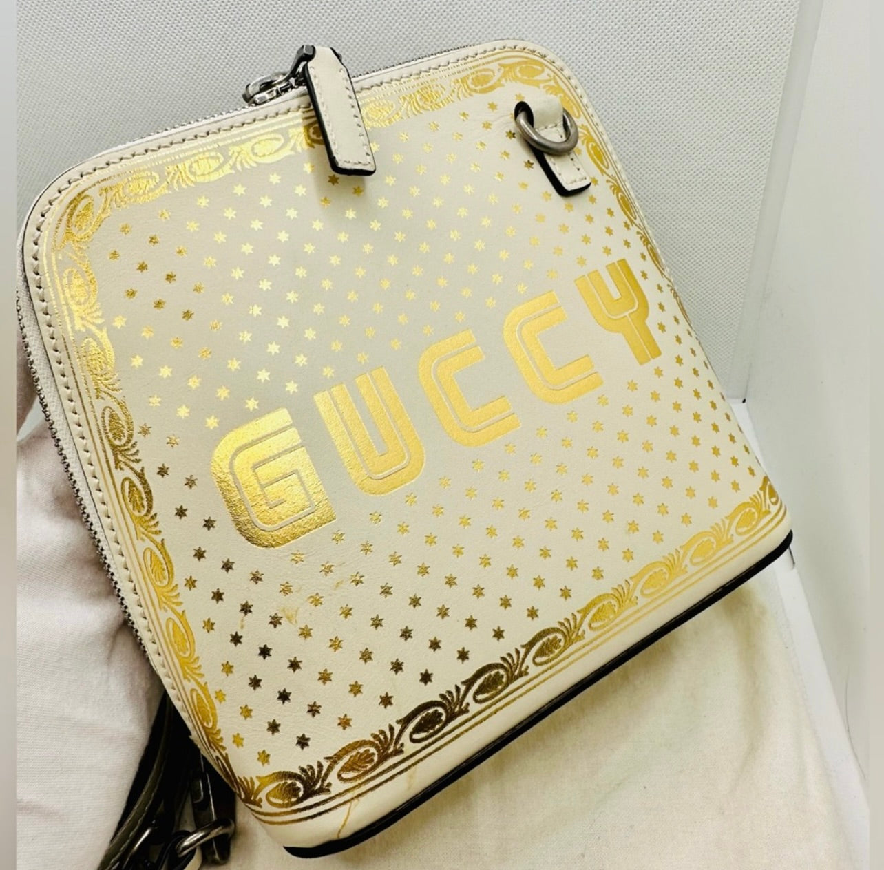 GUCCI x Sega White/Gold Leather GUCCY Mini Crossbody Bag