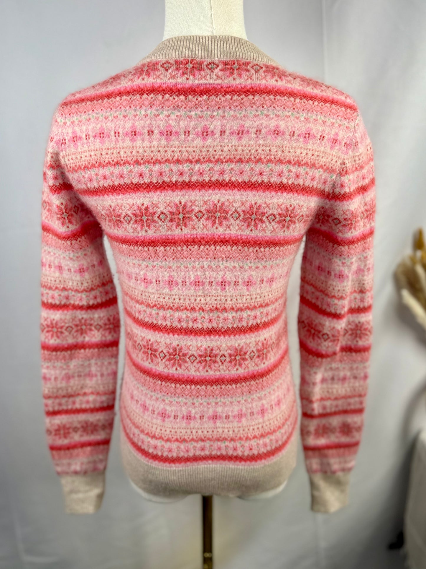 EUC White + Warren Cashmere Fair Isle Crewneck Sweater