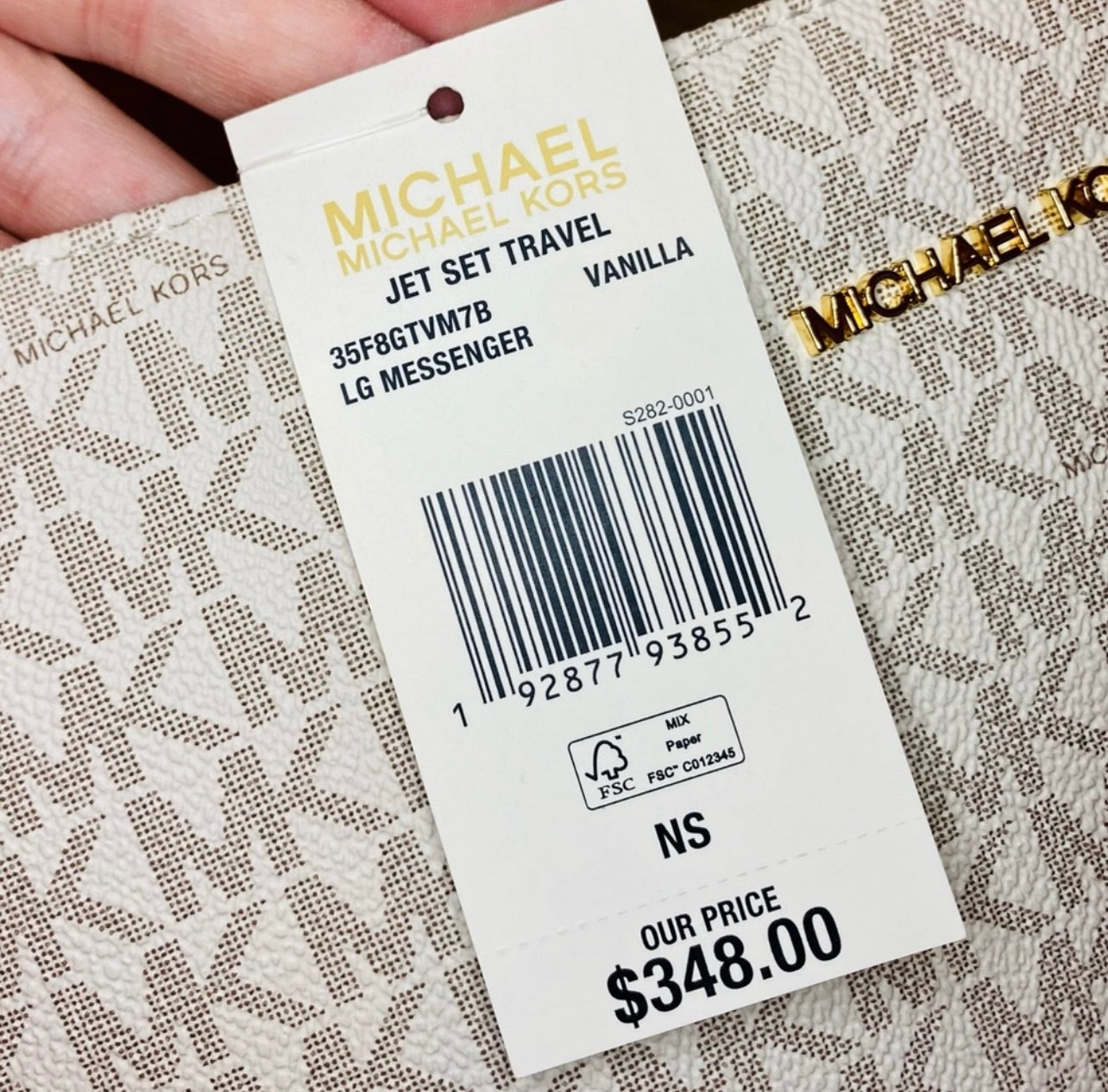 New Michael Kors Vanilla Signature Coated Canvas Jet Set Travel Large Messenger Bag