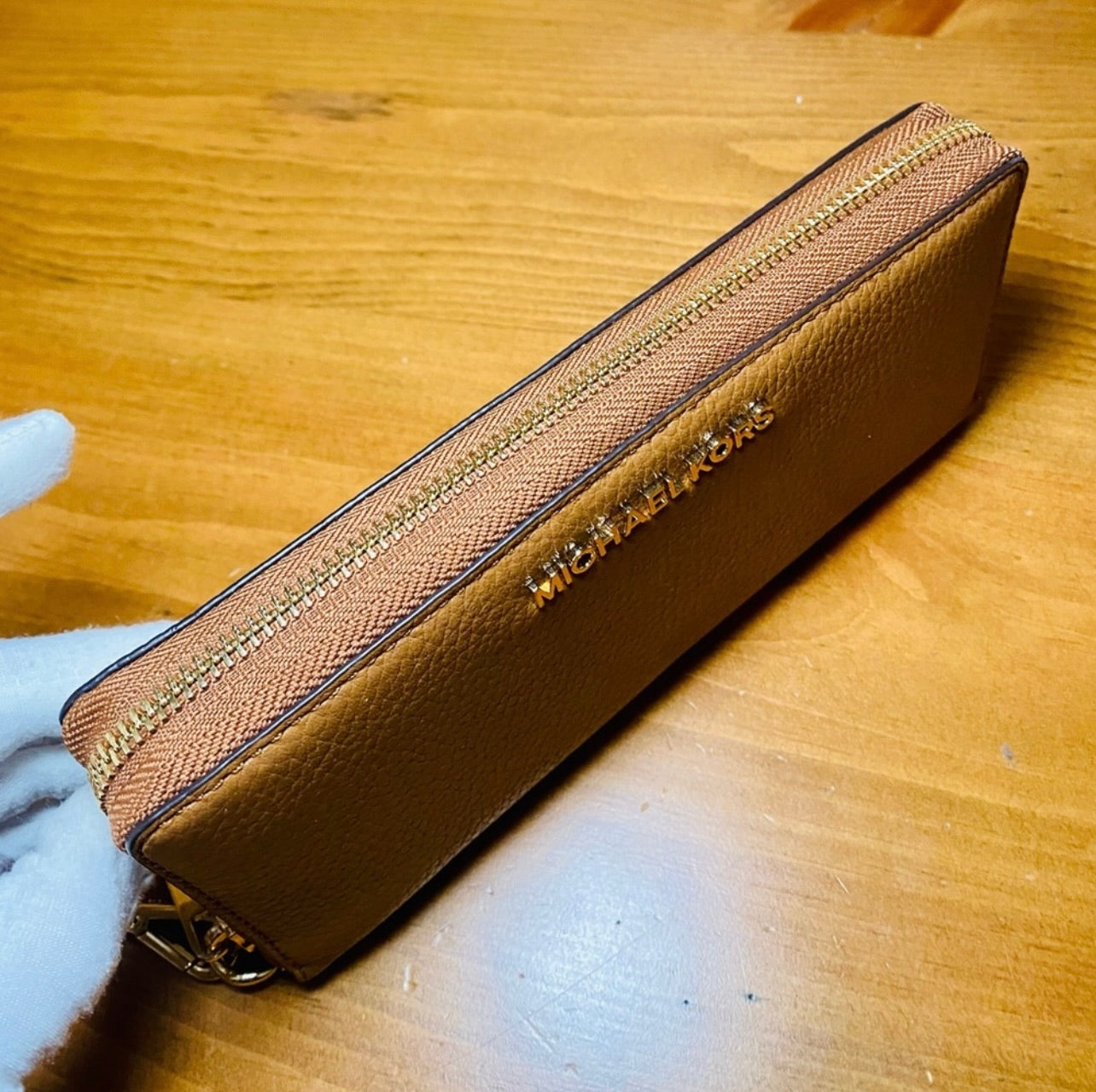 Michael Kors Camel Brown Saffiano Leather Continental Wristlet