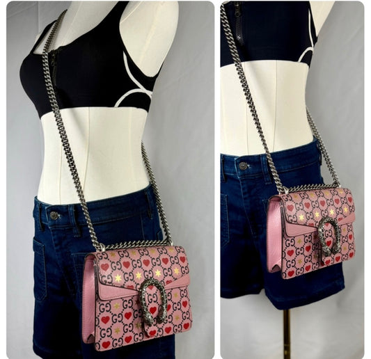 GUCCI Pink Calfskin Leather Valentine's Day Exclusive Dionysus Shoulder Bag