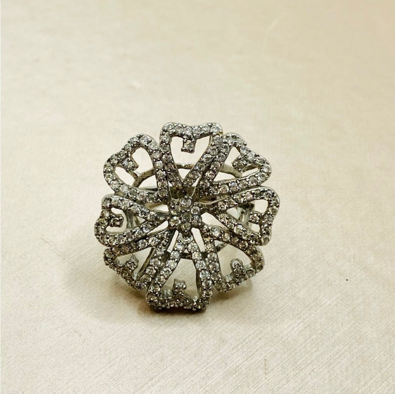 925 Sterling Silver Large Glitzy Flower Cocktail Ring