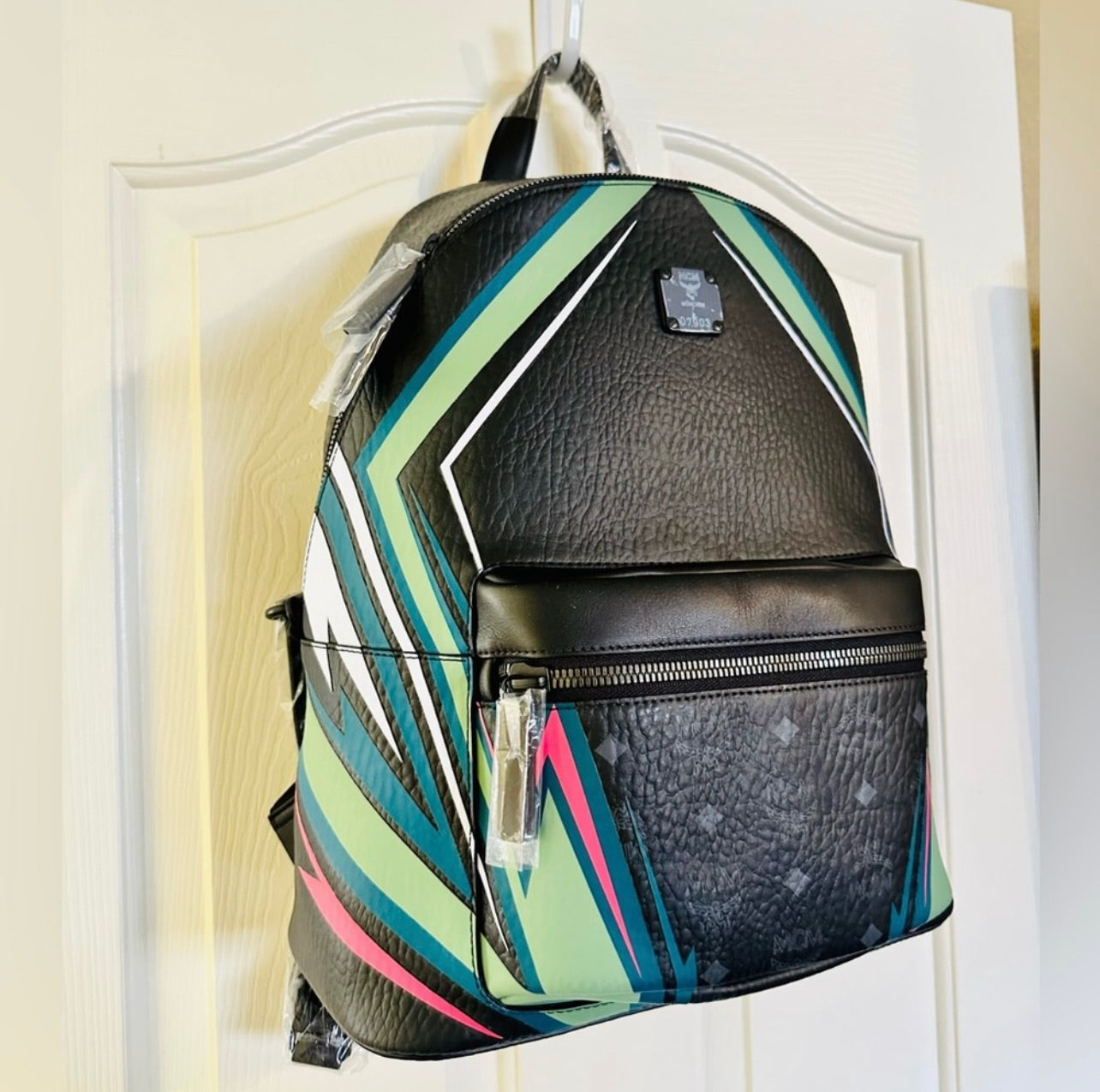 NWT! Unisex MCM Medium Leather & Canvas Stark Graphic-Print Backpack