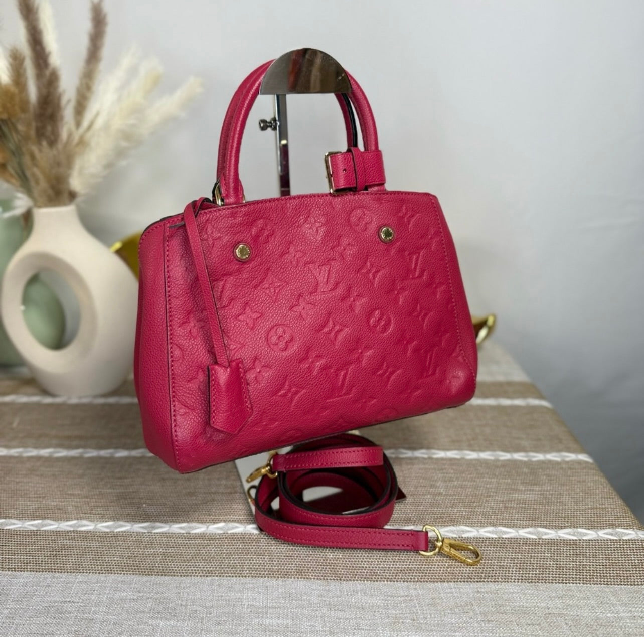 Louis Vuitton Montaigne BB Monogram Dahlia Empreinte Leather Satchel Bag