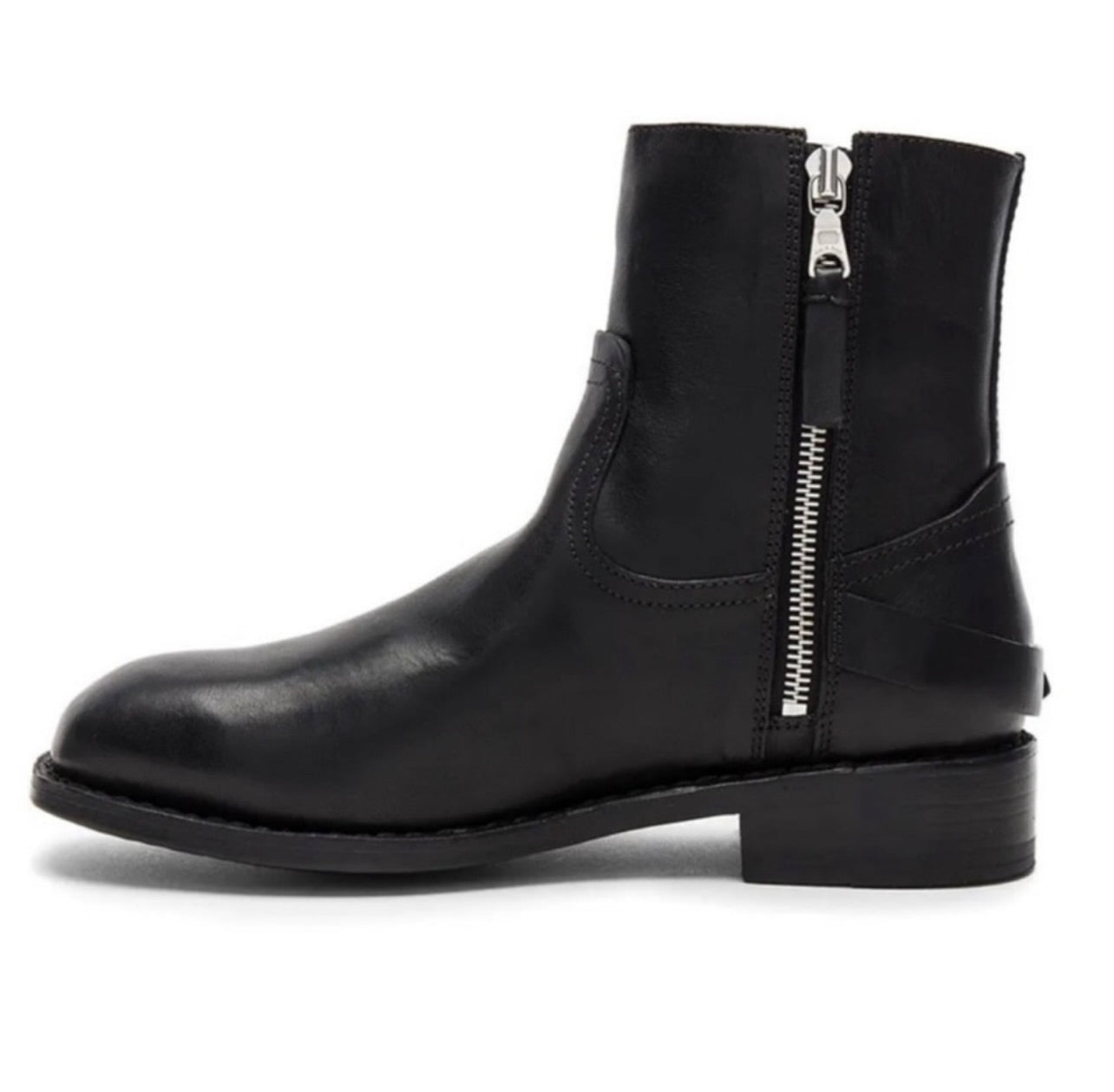 New Rag & Bone Lightly Distressed Smooth Black Oliver Leather Zip Boots