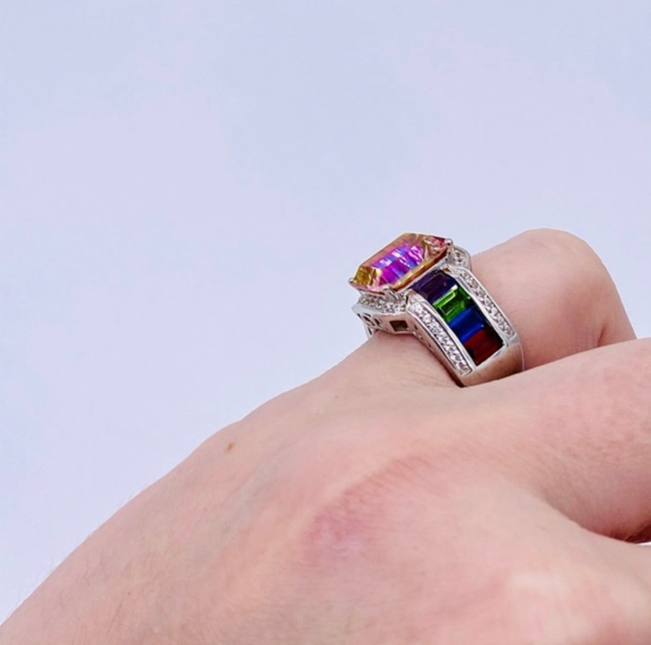 EUC Sterling Silver Bi Colored Topaz Cocktail Ring