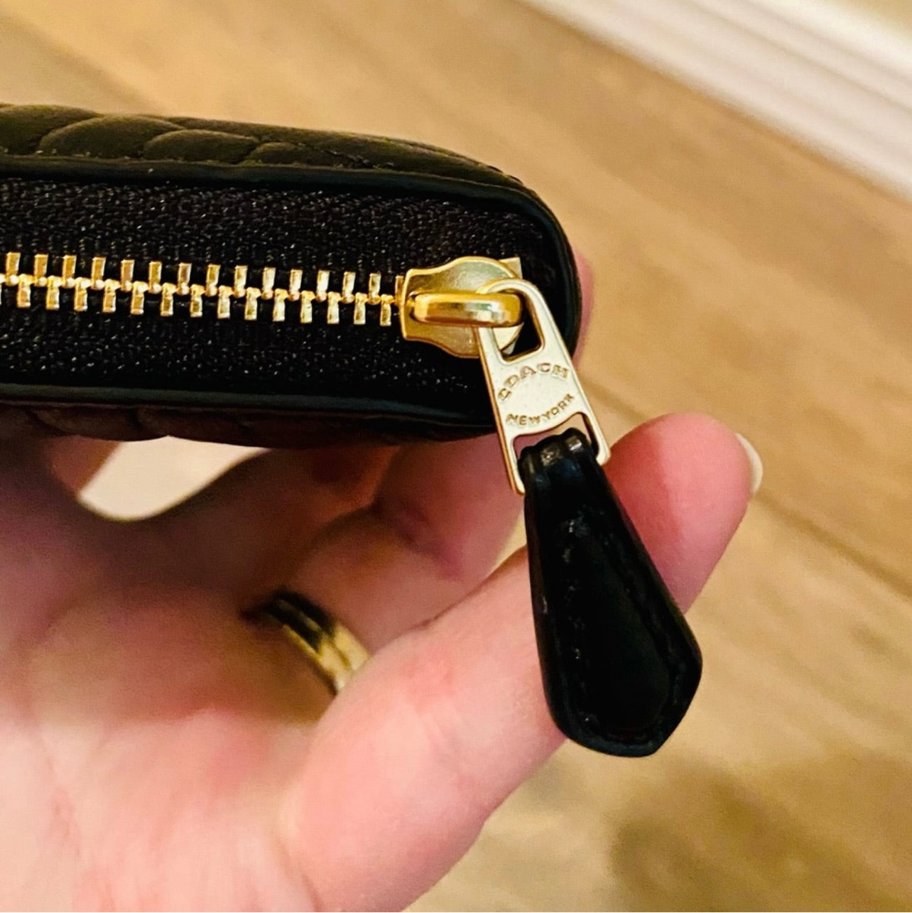 RARE Coach Deco Quilting Black Nappa Leather Small Zip Around Wallet - HTF