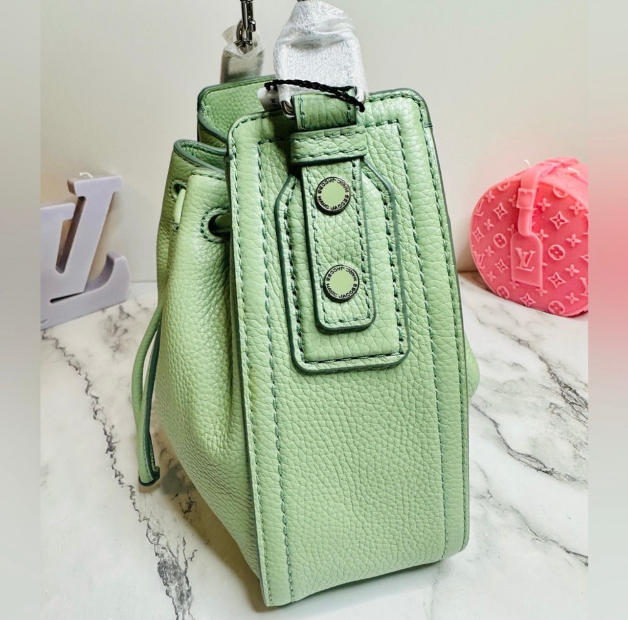 New Marc Jacobs Mint Green Leather Mini Bucket Bag